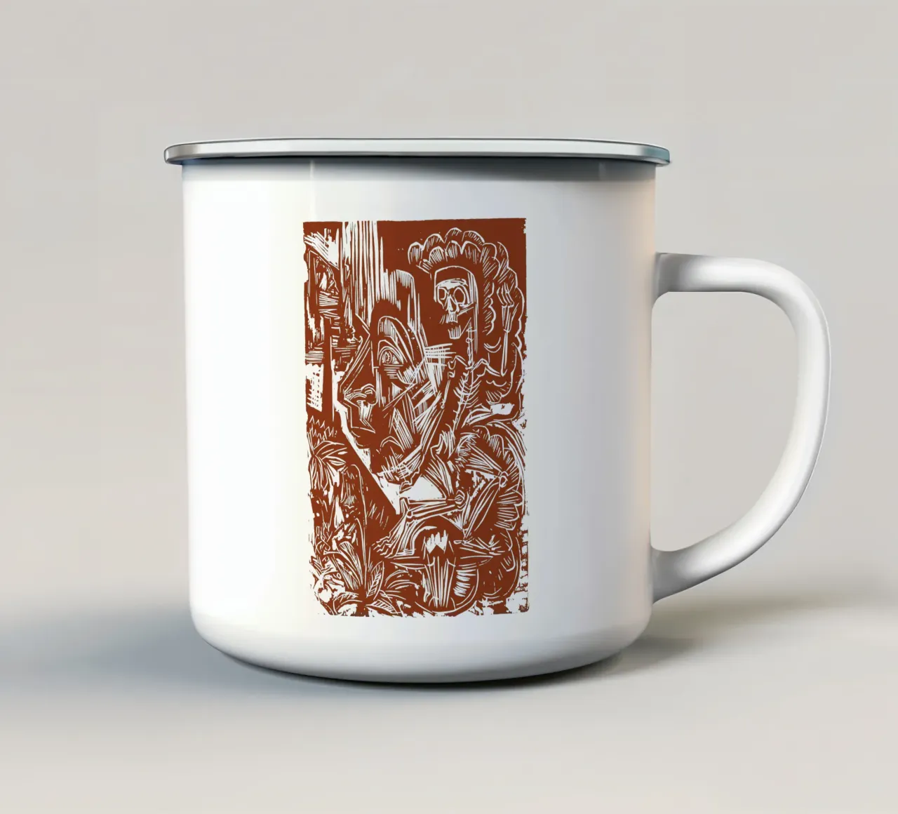 Autoritratto con morte danzante tazza in smalto da Doa Project