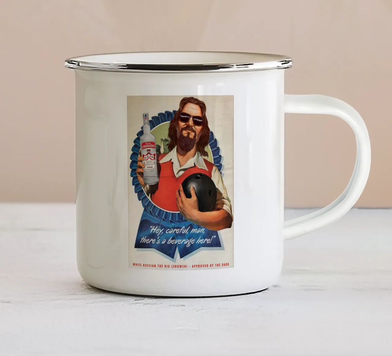 The Dude taza de esmalte de Ads Libitum