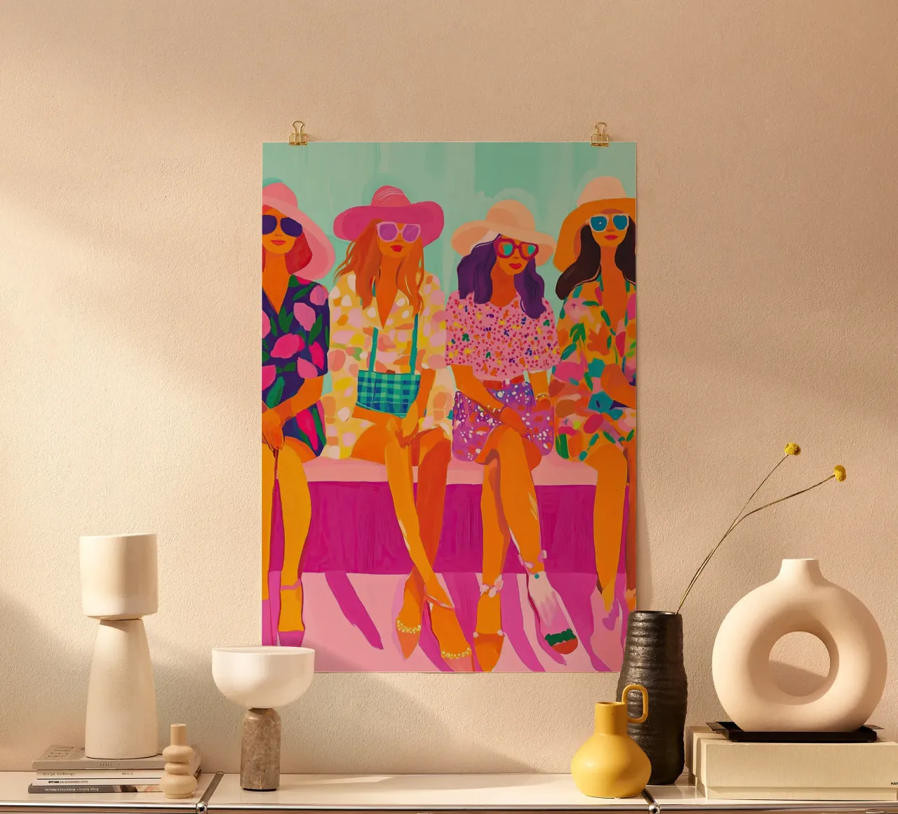 Groupe de filles assises : Imprimé de villégiature Pop Art vibrant hahnemühle de dawnthesea