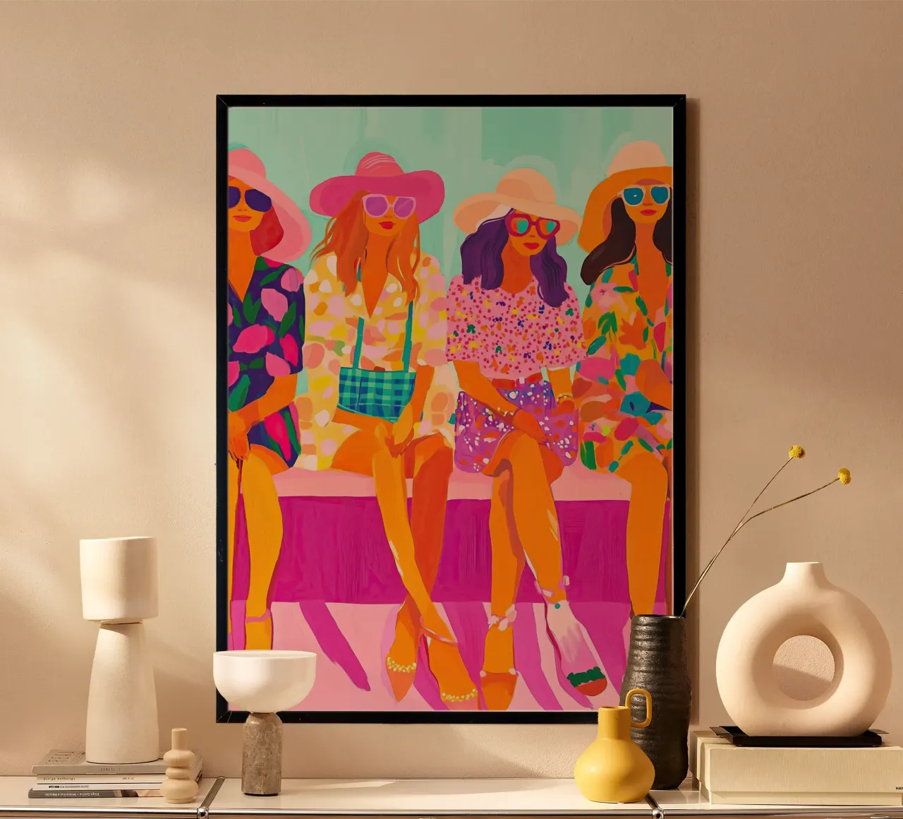 Groupe de filles assises : Imprimé de villégiature Pop Art vibrant hahnemühle de dawnthesea