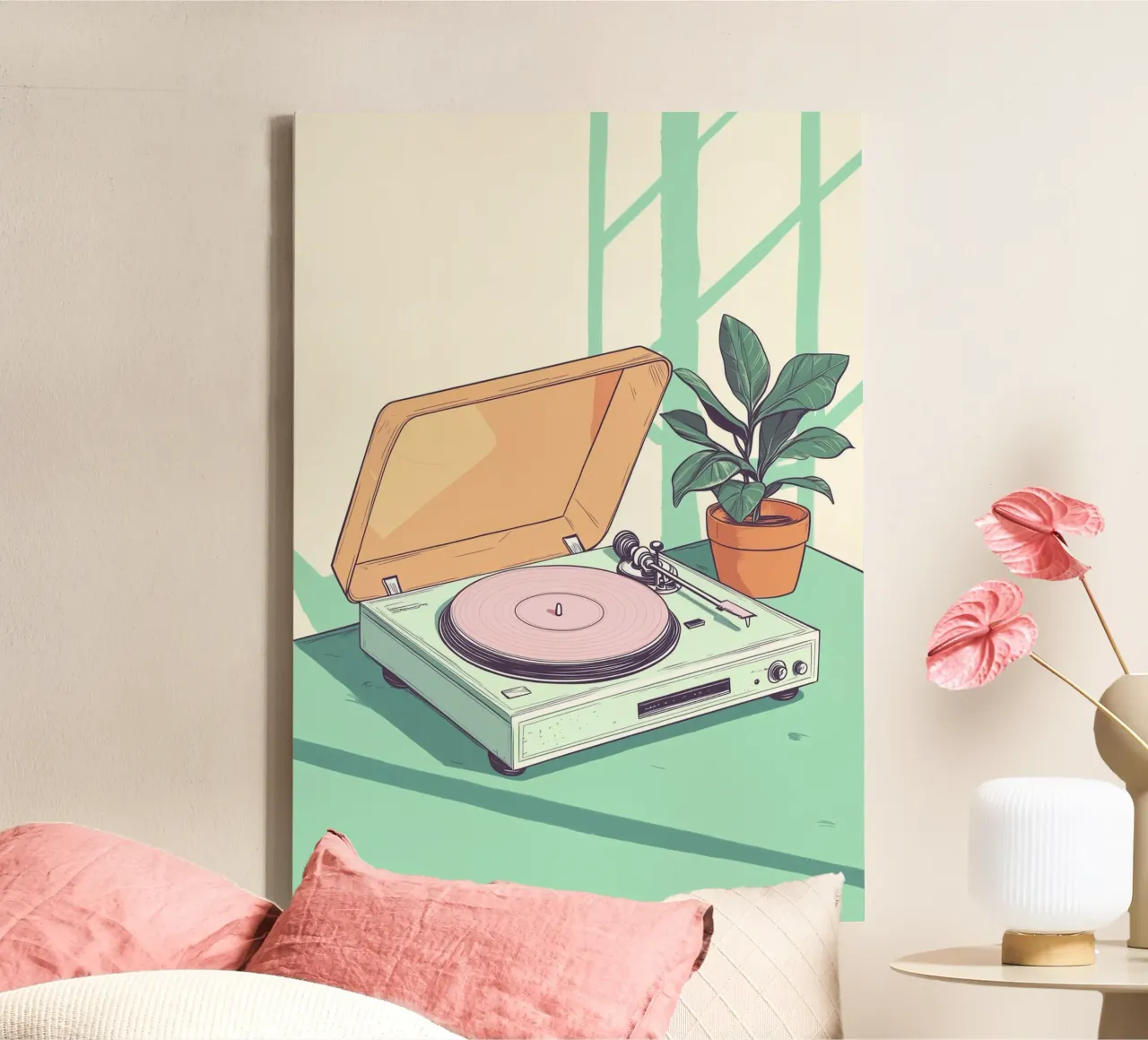 Giradischi Synthwave pastello: Battiti retrò Lofi tela da dawnthesea