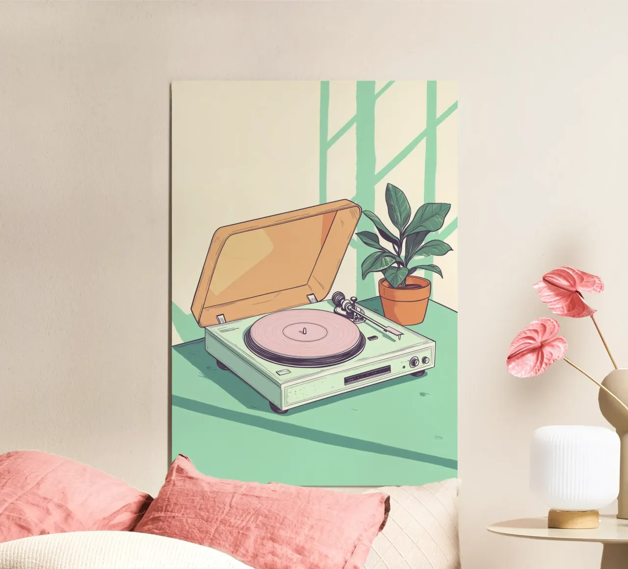 Giradischi Synthwave pastello: Battiti retrò Lofi carta hahnemühle da dawnthesea