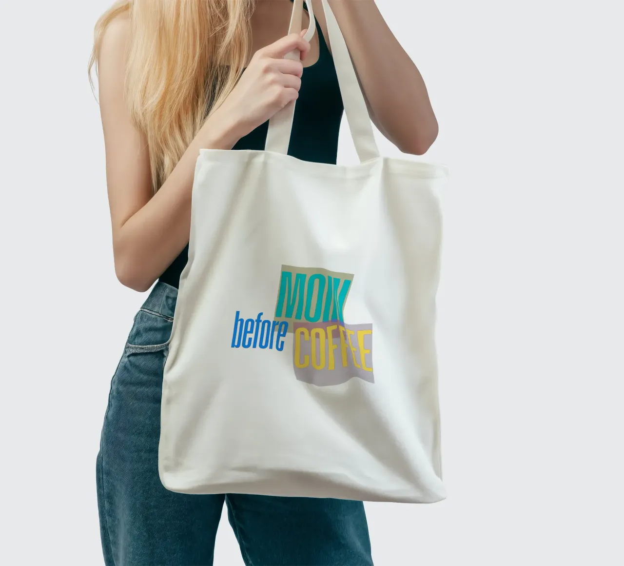 „MOIN before COFFEE“ – Witziges norddeutsches Kaffee-Motiv borsa in juta da Fies&Fein