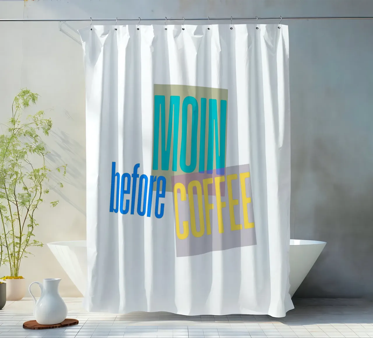 „MOIN before COFFEE“ – Witziges norddeutsches Kaffee-Motiv tenda da doccia da Fies&Fein