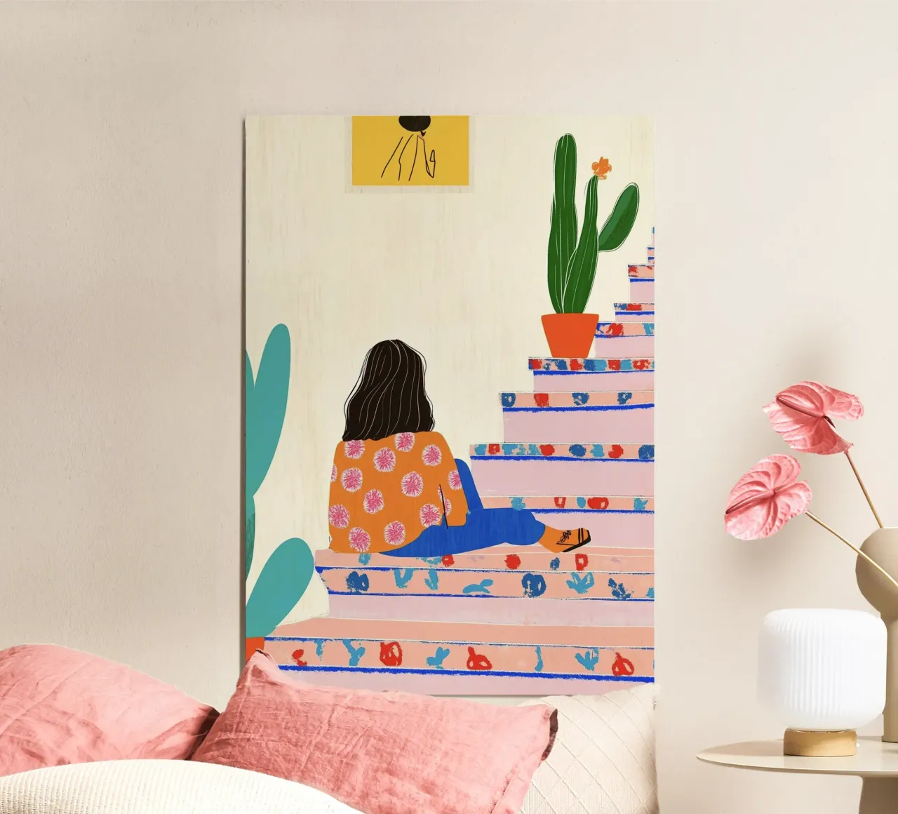 Boho Cactus Ascent: Maximalist Staircase Art Print hahnemühle by dawnthesea