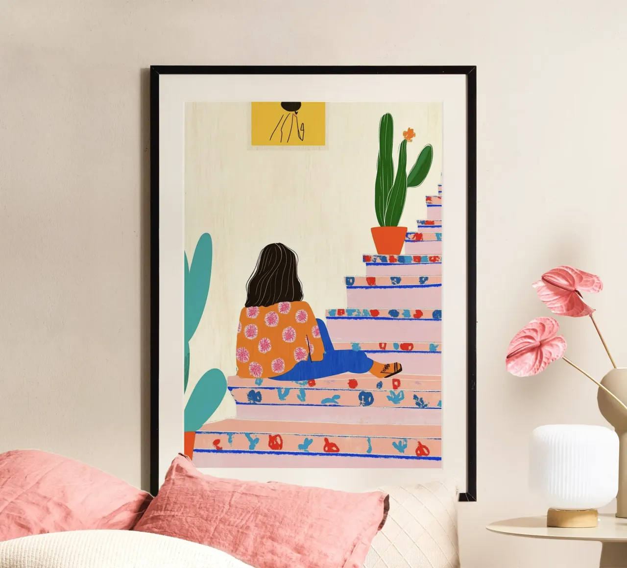 Boho Cactus Ascent: Maximalist Staircase Art Print hahnemühle by dawnthesea