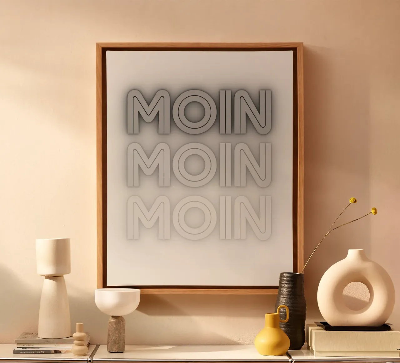 MOIN MOIN MOIN – Norddeutscher Gruß im modernen Design Leinwand von Fies&Fein