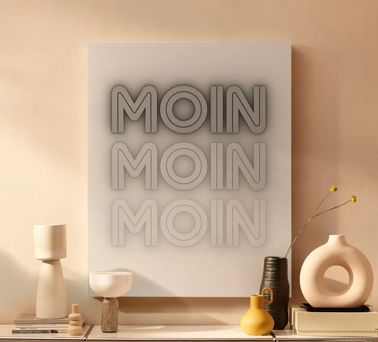 MOIN MOIN MOIN – Norddeutscher Gruß im modernen Design Leinwand von Fies&Fein