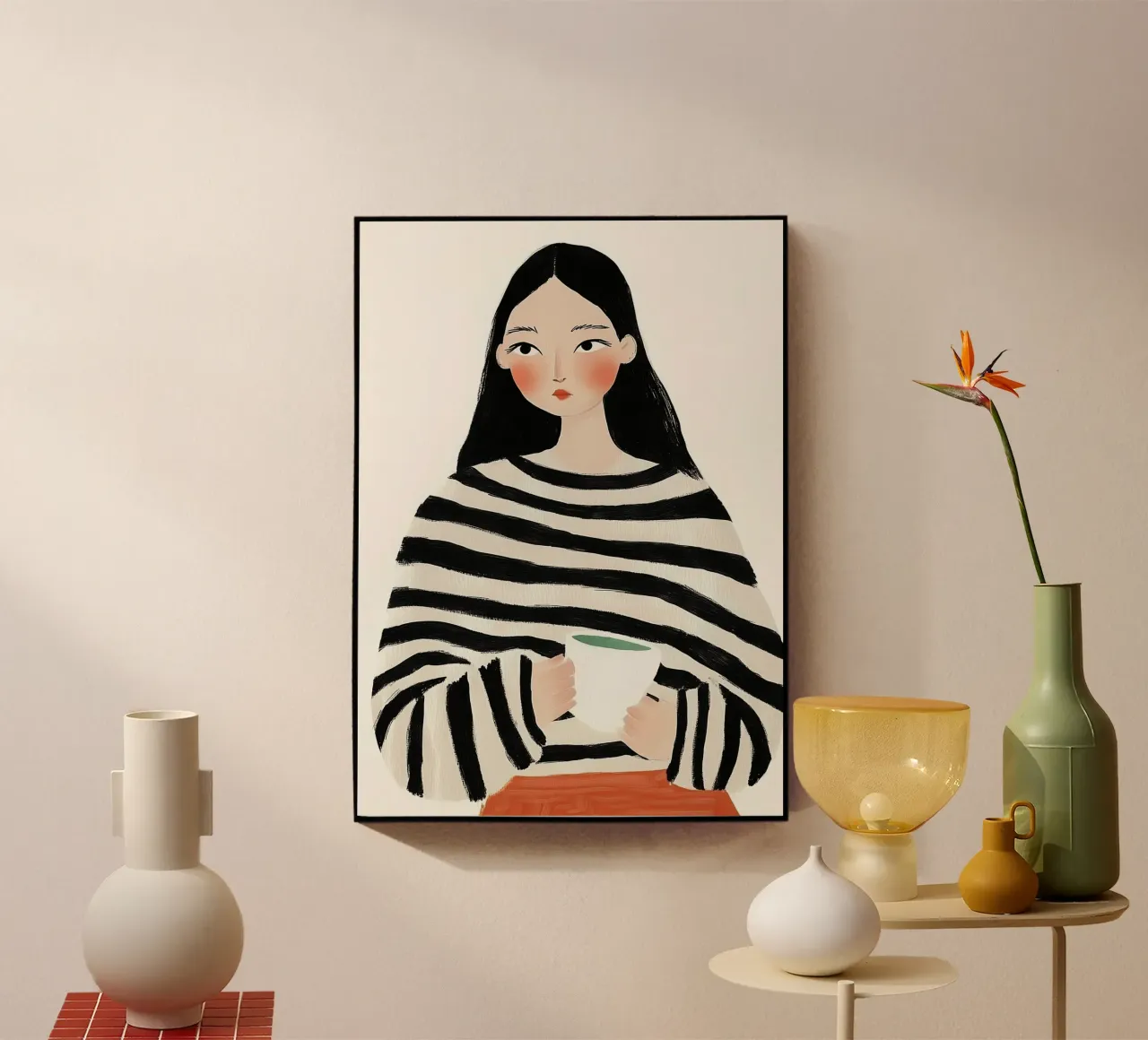 Accogliente Serenità a righe: Ritratto di caffè minimalista plexiglass da dawnthesea