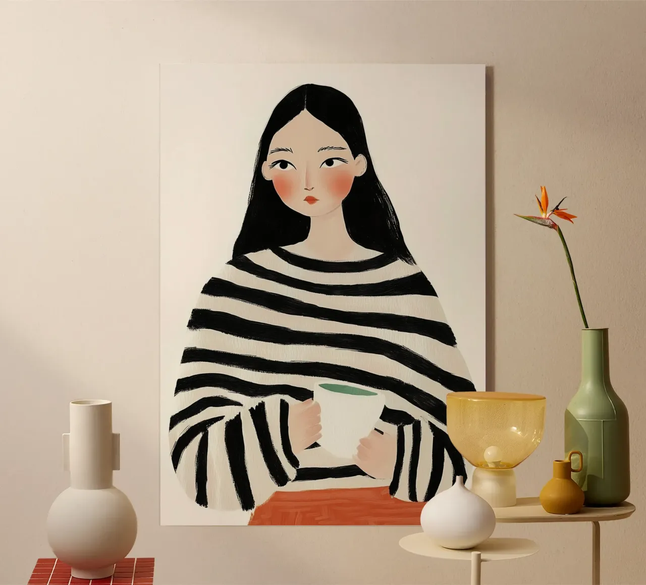 Accogliente Serenità a righe: Ritratto di caffè minimalista plexiglass da dawnthesea