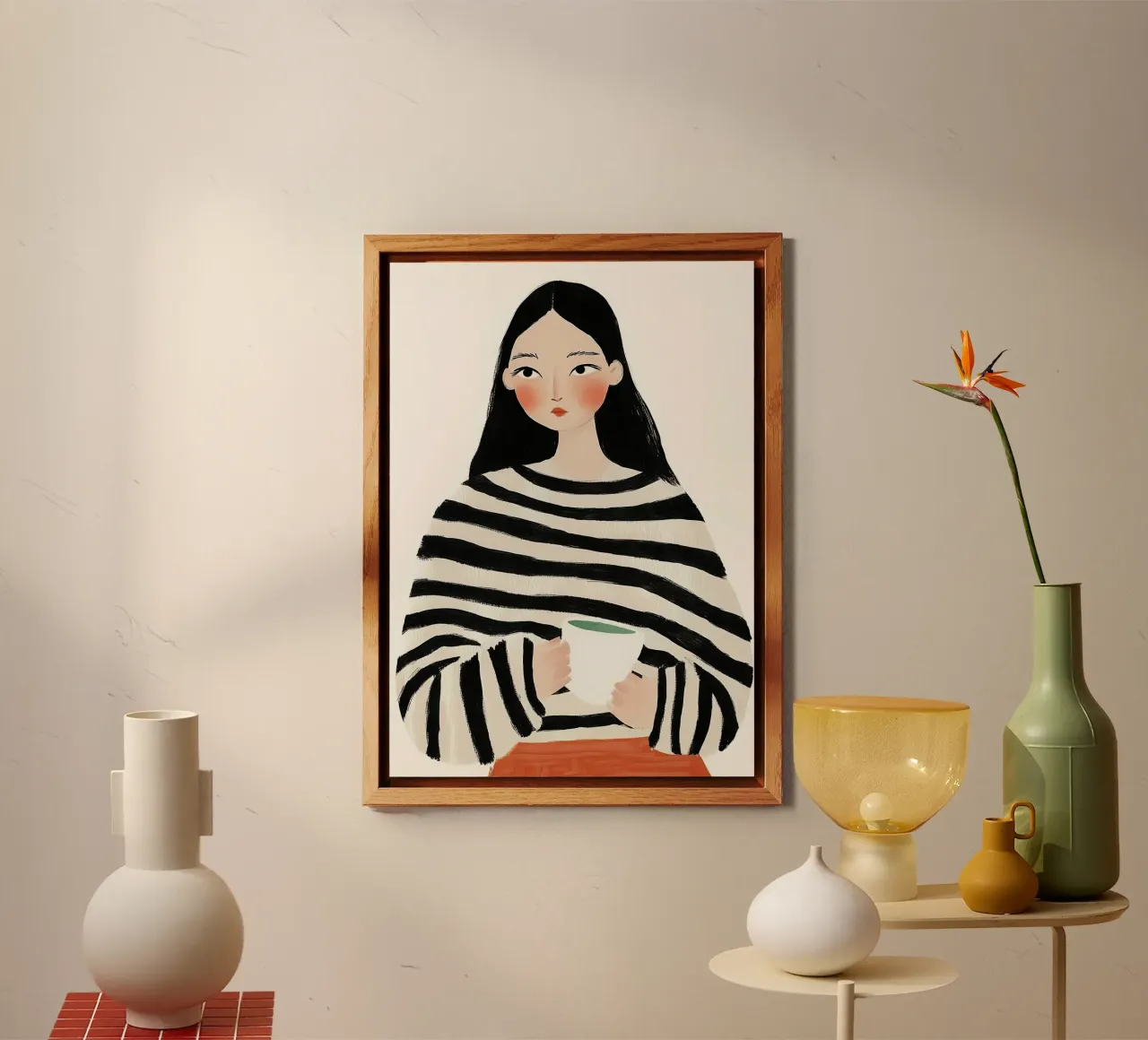 Accogliente Serenità a righe: Ritratto di caffè minimalista alluminio dibond da dawnthesea