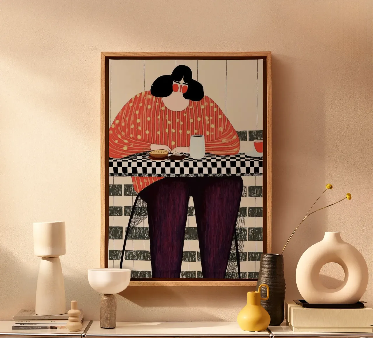 Levendige Retro Mode: Polka Dot & Stripe Maximalistische Kunst canvas van dawnthesea
