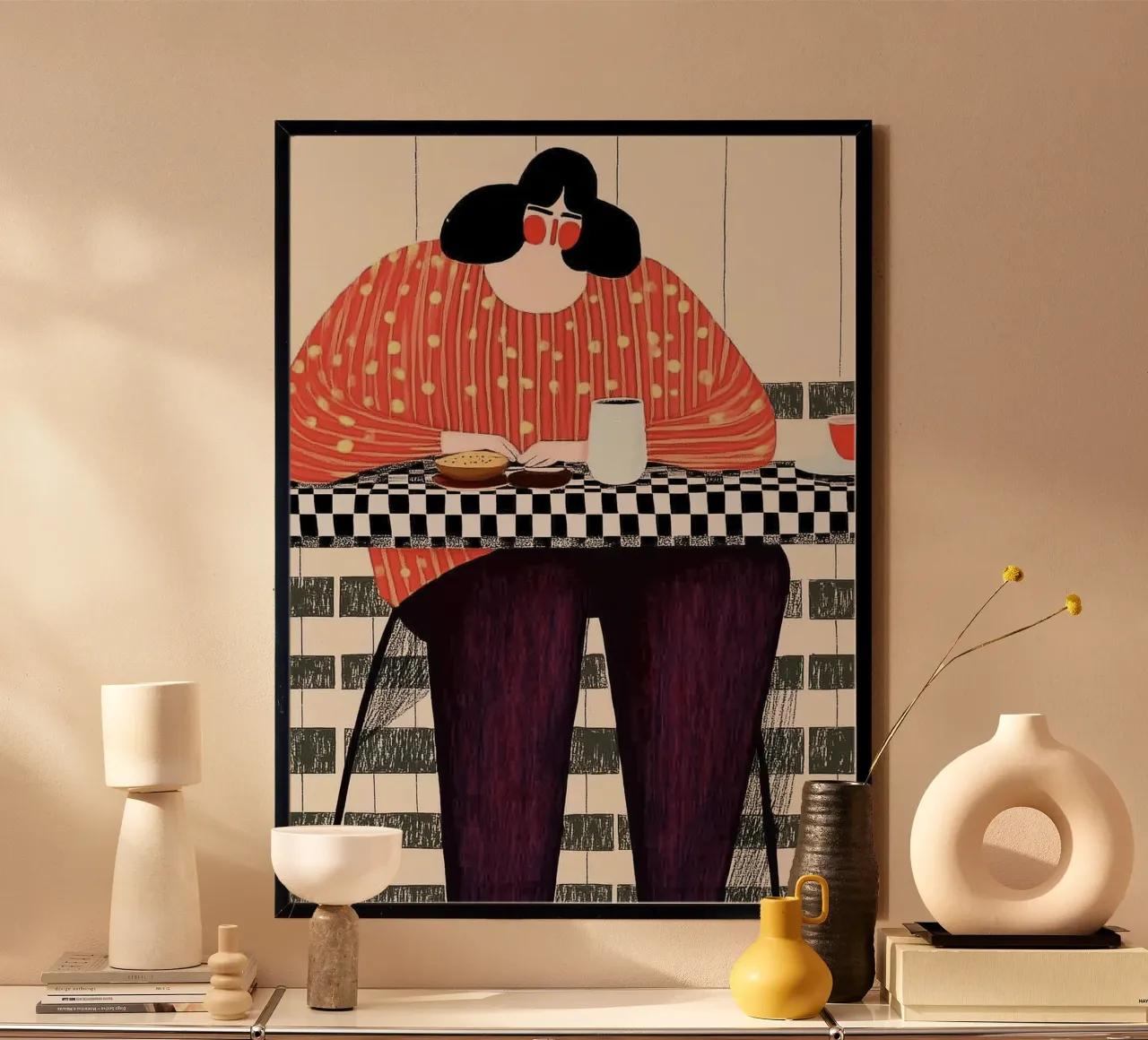 Lebendige Retro-Mode: Polka Dot & Stripe Maximalistische Kunst Hahnemühle von dawnthesea
