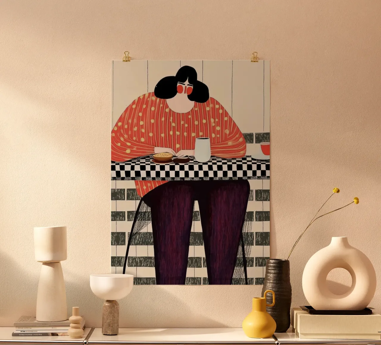 Lebendige Retro-Mode: Polka Dot & Stripe Maximalistische Kunst Hahnemühle von dawnthesea