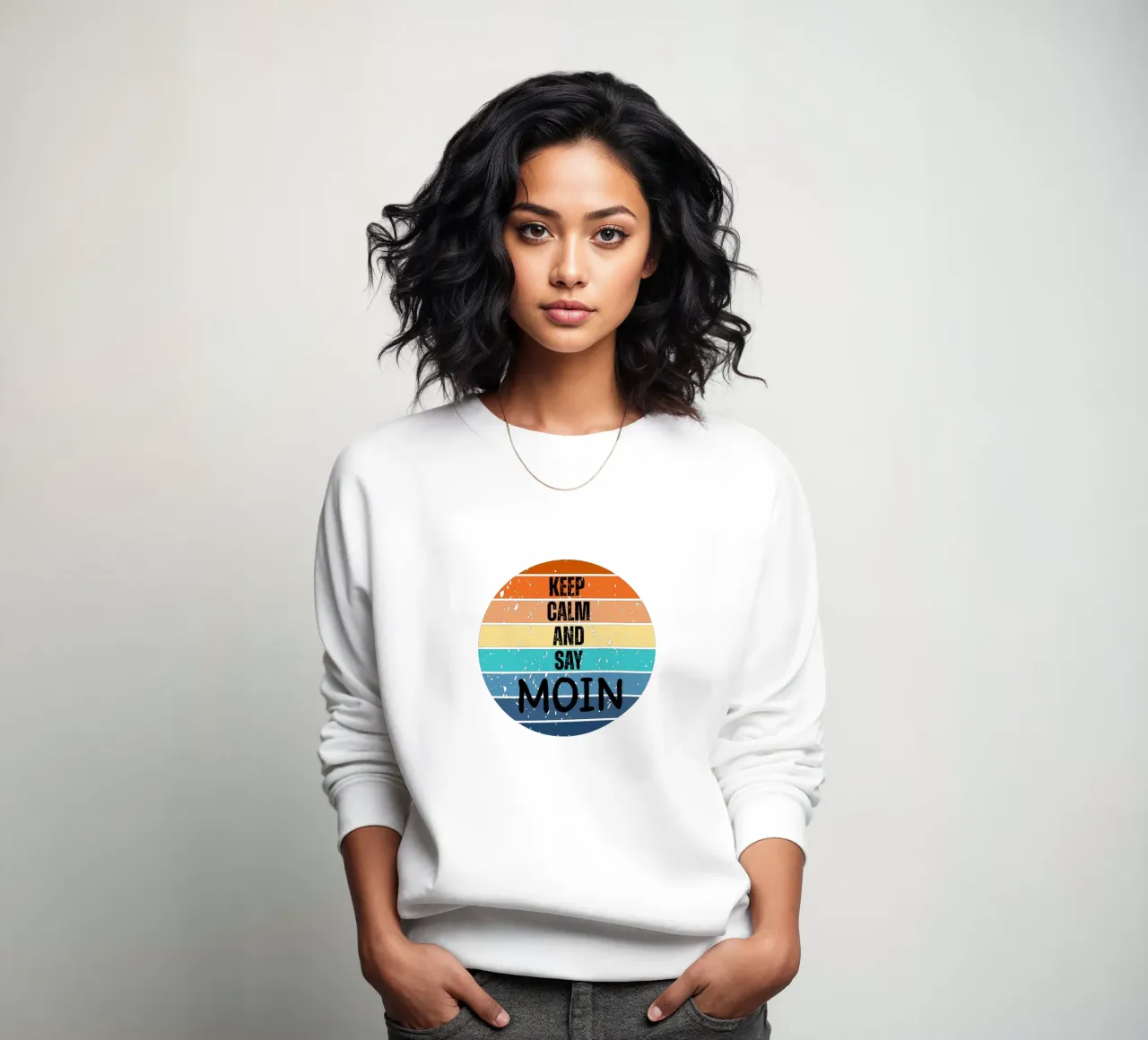 Keep Calm and Say MOIN - Retro zonsondergang Noord-Duits ontwerp sweatshirt van Fies&Fein
