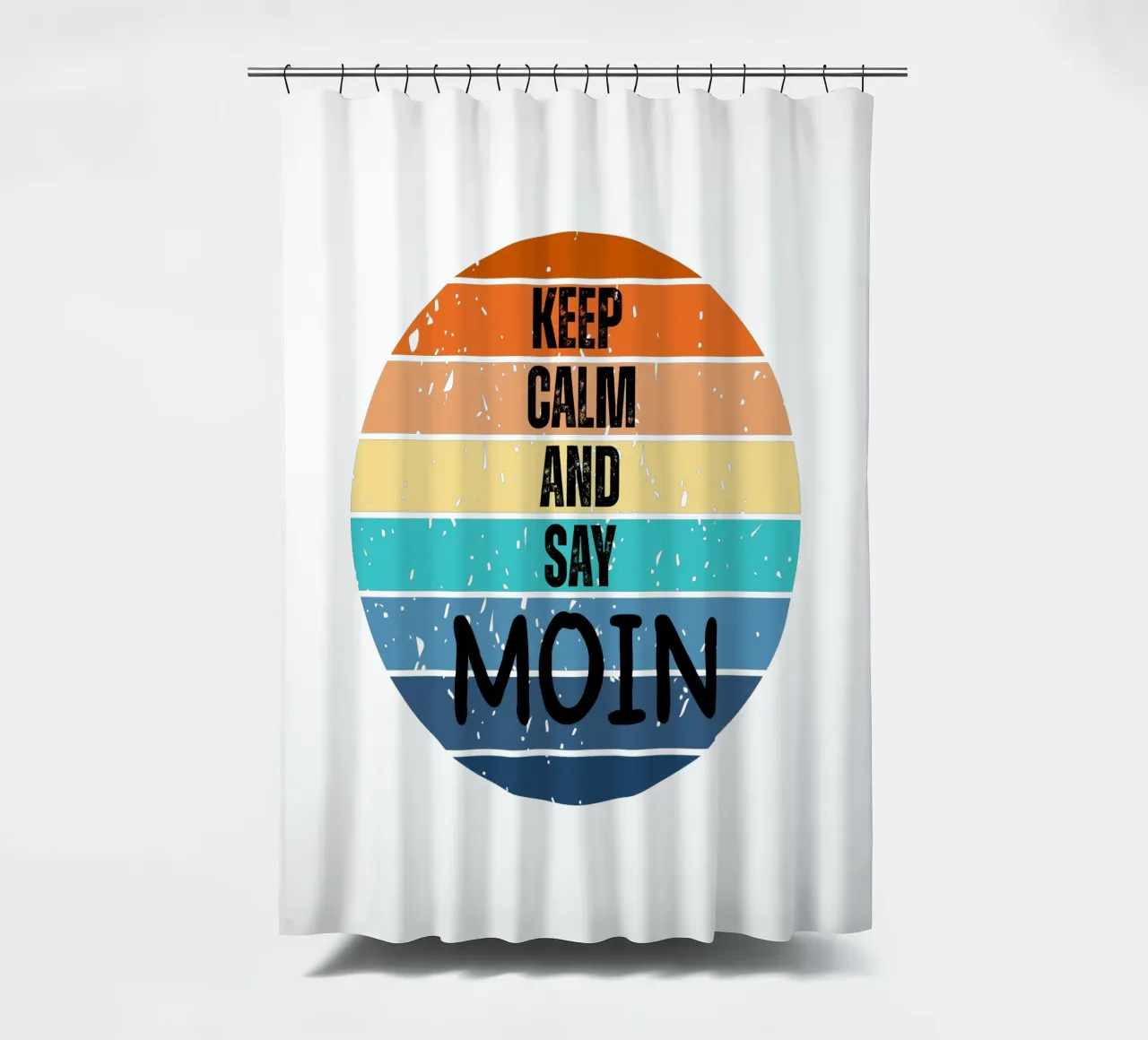 Keep Calm and Say MOIN - Design retrò del tramonto nord-tedesco tenda da doccia da Fies&Fein