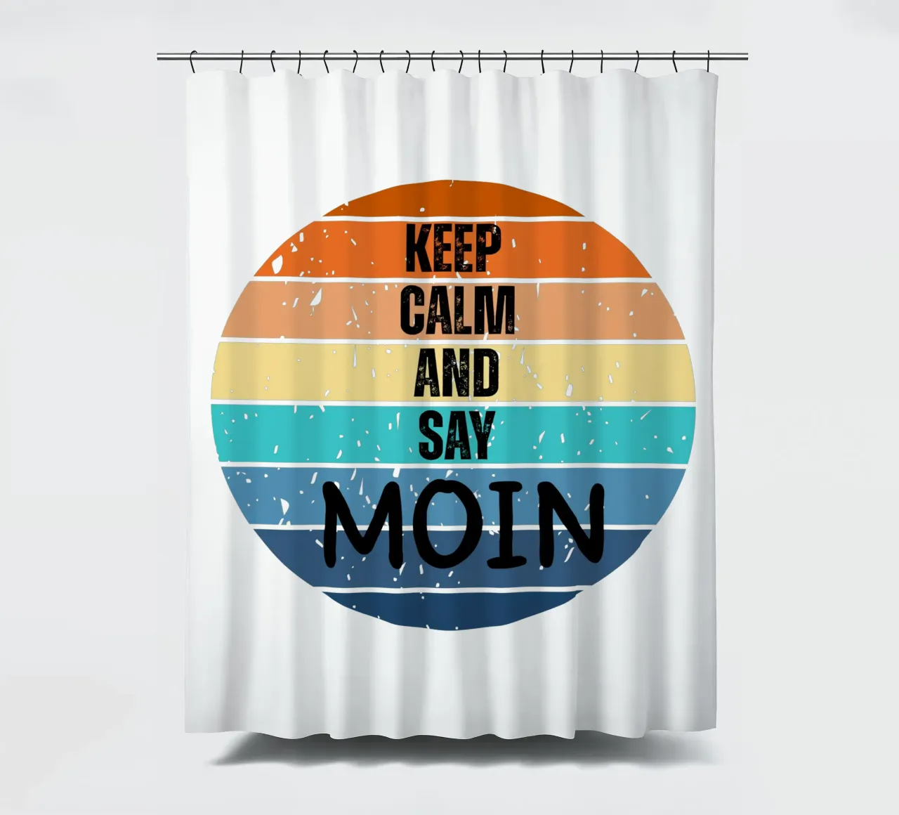 Keep Calm and Say MOIN - Design retrò del tramonto nord-tedesco tenda da doccia da Fies&Fein