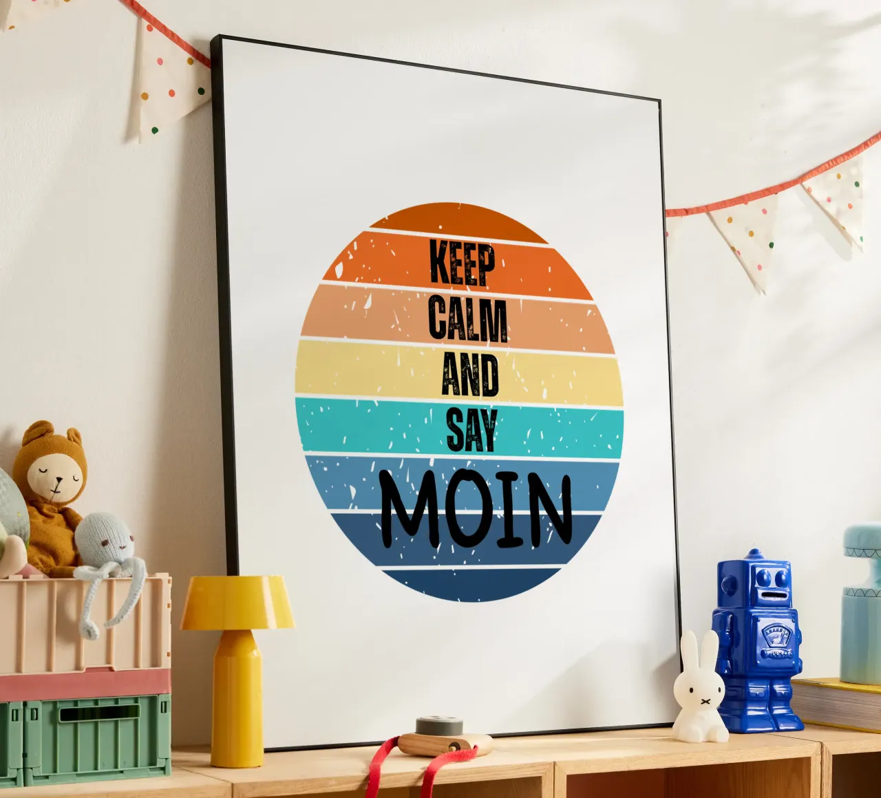 Keep Calm and Say MOIN - Design retrò del tramonto nord-tedesco alluminio dibond da Fies&Fein