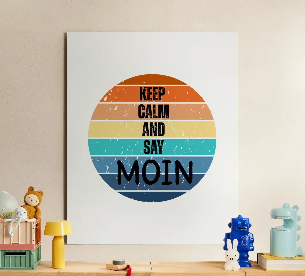 Keep Calm and Say MOIN - Design retrò del tramonto nord-tedesco alluminio dibond da Fies&Fein