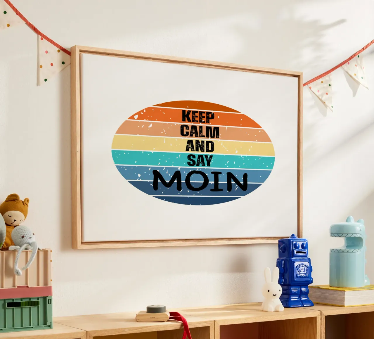 Keep Calm and Say MOIN - Design retrò del tramonto nord-tedesco tela da Fies&Fein