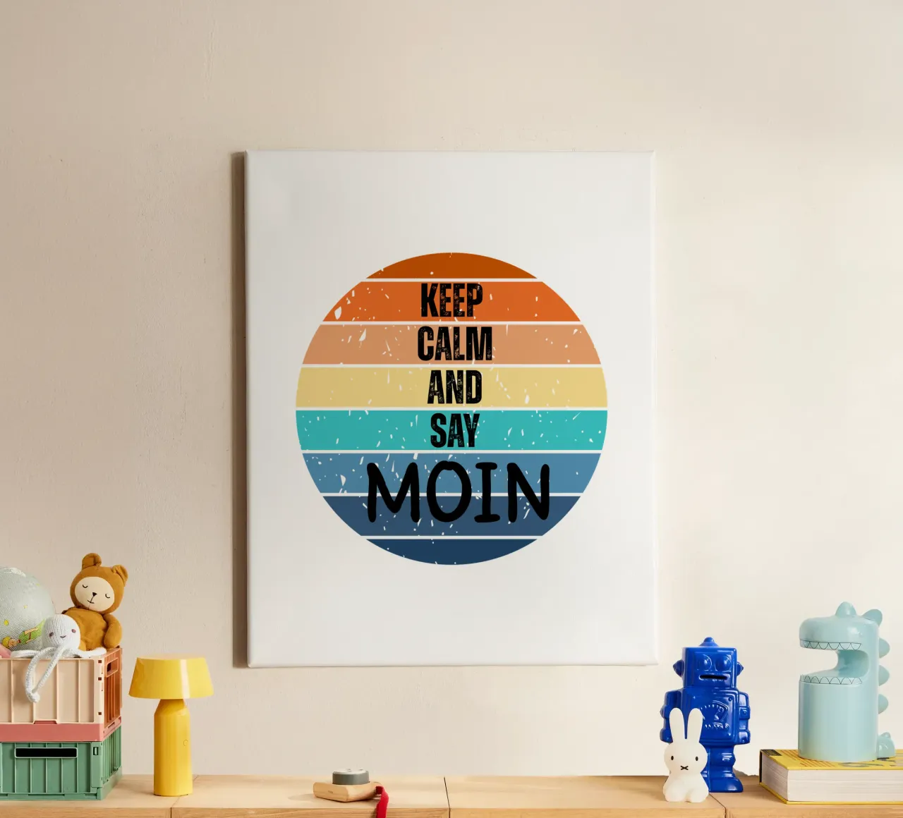 Keep Calm and Say MOIN - Design retrò del tramonto nord-tedesco tela da Fies&Fein