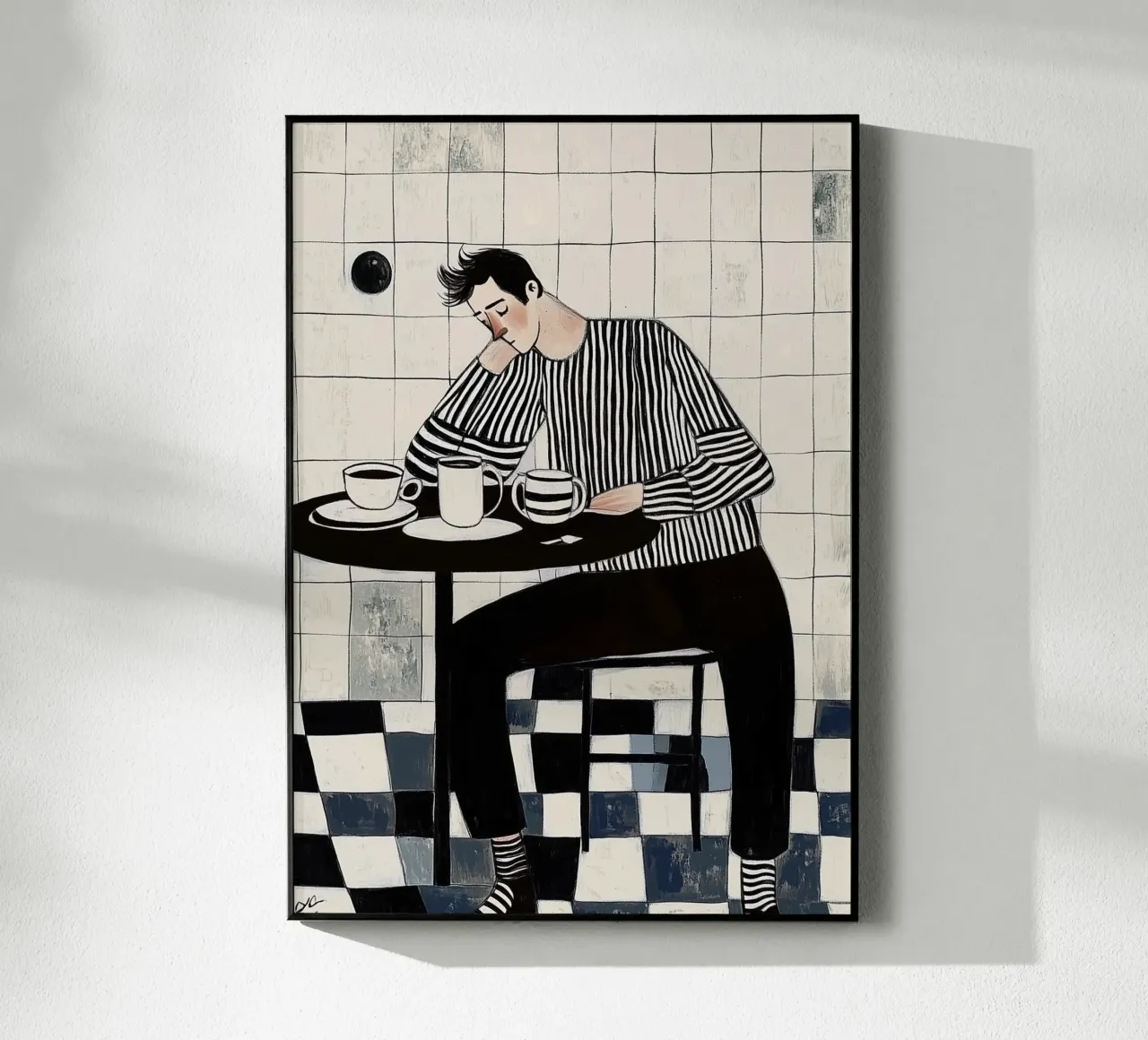 Stato d'animo monocromatico: uomo con camicia a righe, esteta del caffè plexiglass da dawnthesea
