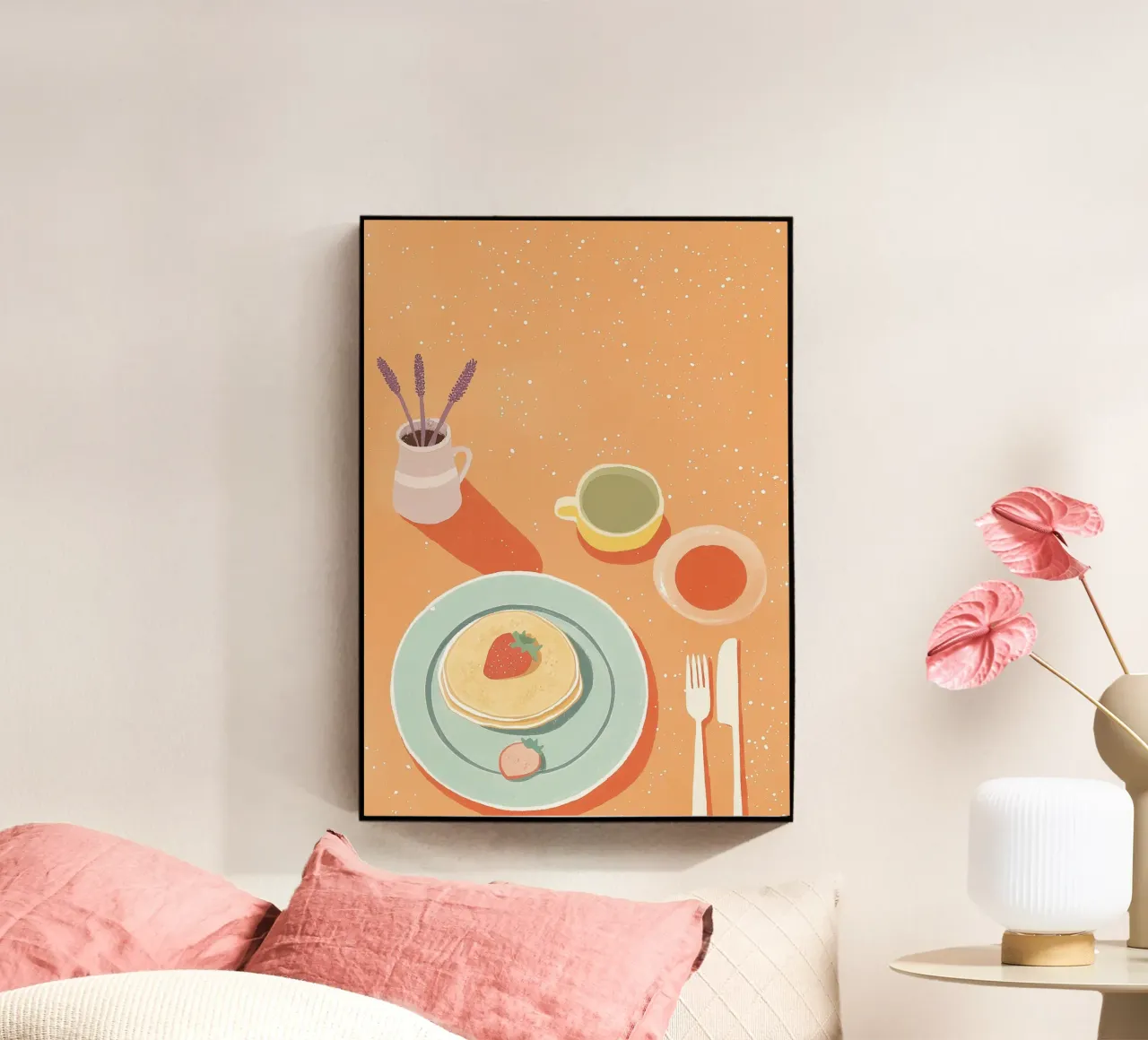 Brunch a base di dopamina: Pancakes alla fragola e Flat Lay Art alla lavanda plexiglass da dawnthesea