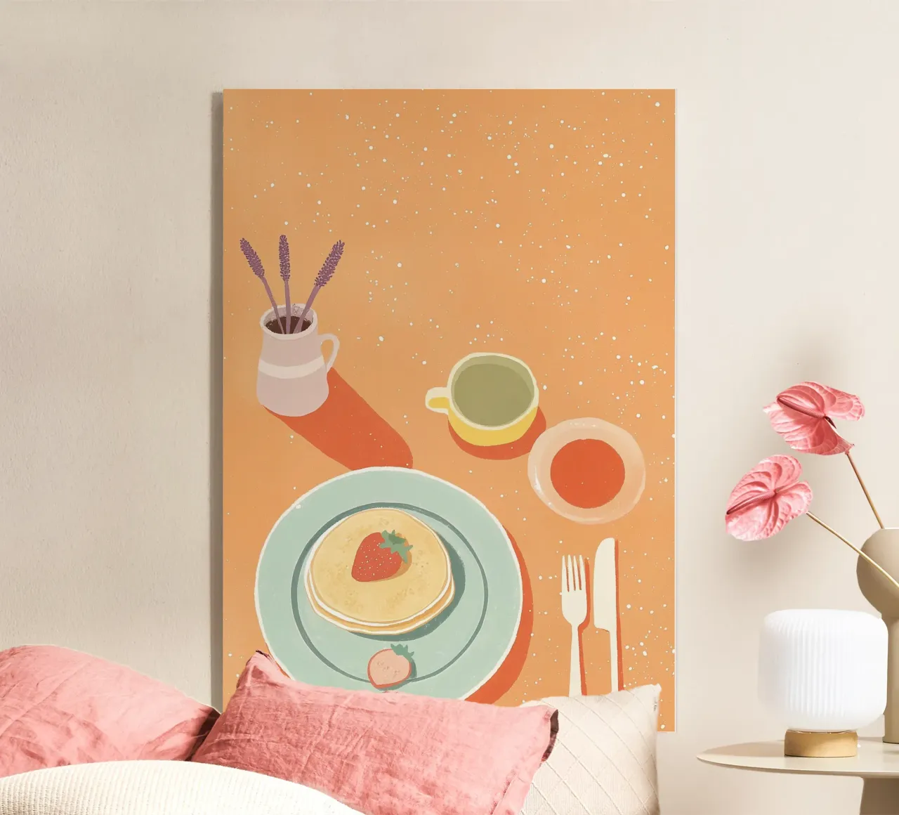 Brunch a base di dopamina: Pancakes alla fragola e Flat Lay Art alla lavanda plexiglass da dawnthesea
