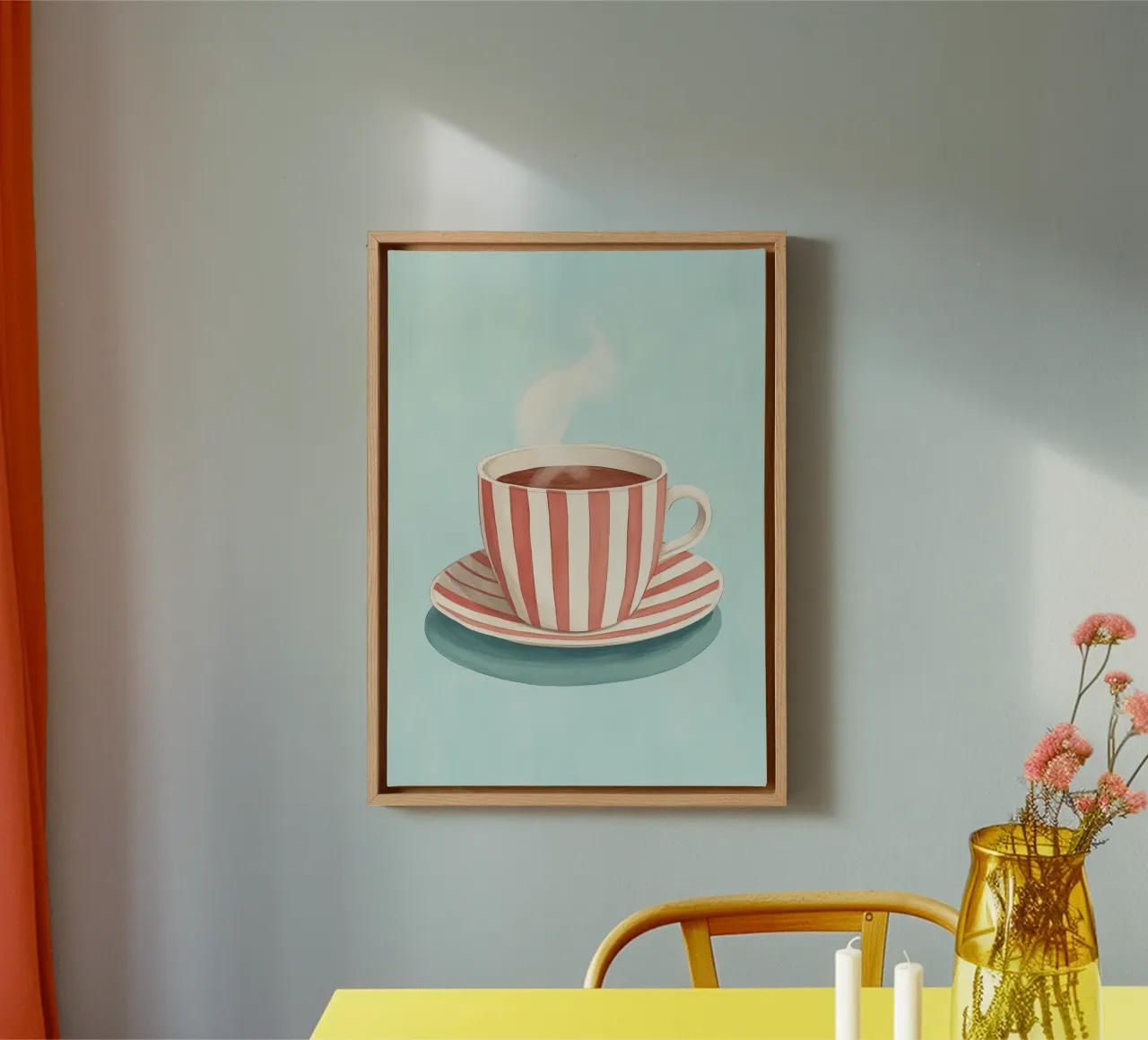 Hygge-Streifen: Dampfender Kaffee, rot-weißer Retro-Cafécore A Leinwand von dawnthesea