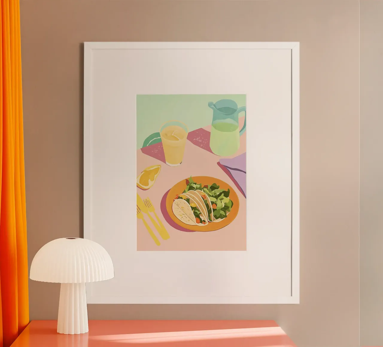 Martedì dei tacos: Piatto piatto alla dopamina rosa e arancione, Graphic Food poster da dawnthesea