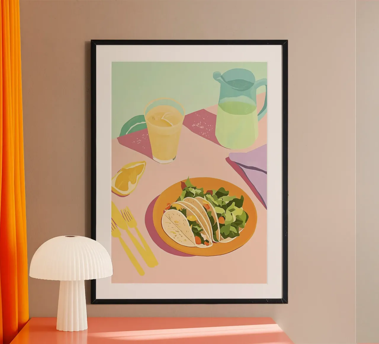 Martedì dei tacos: Piatto piatto alla dopamina rosa e arancione, Graphic Food poster da dawnthesea