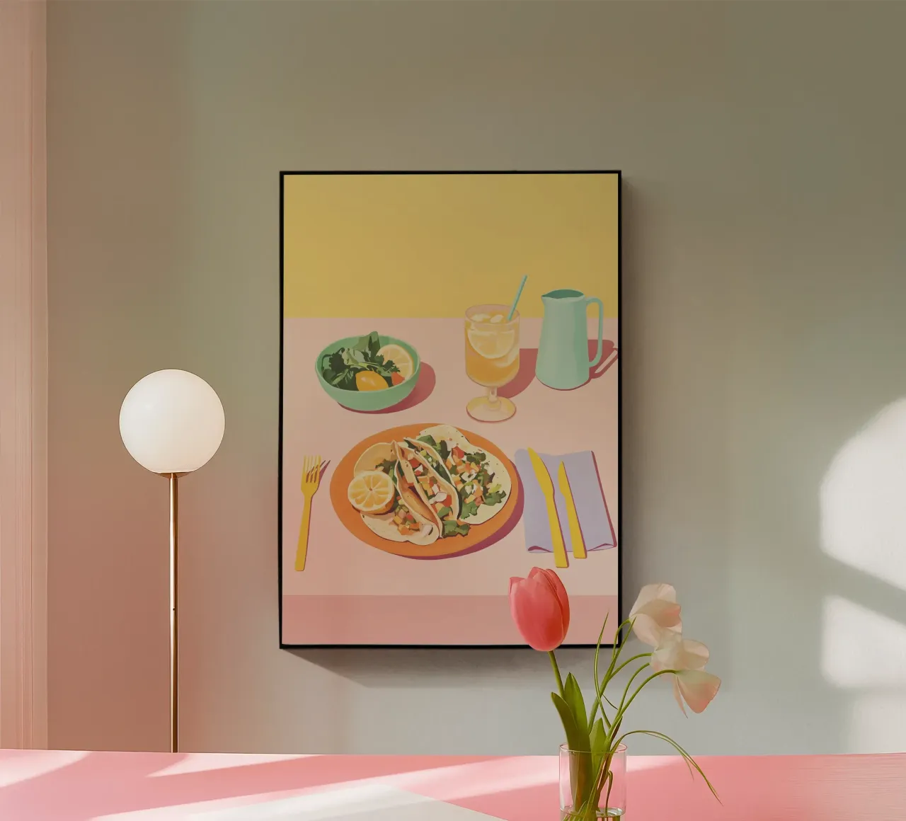 Tacos a blocchi di colore: Layer piatto pop art rosa e giallo Dopamina plexiglass da dawnthesea