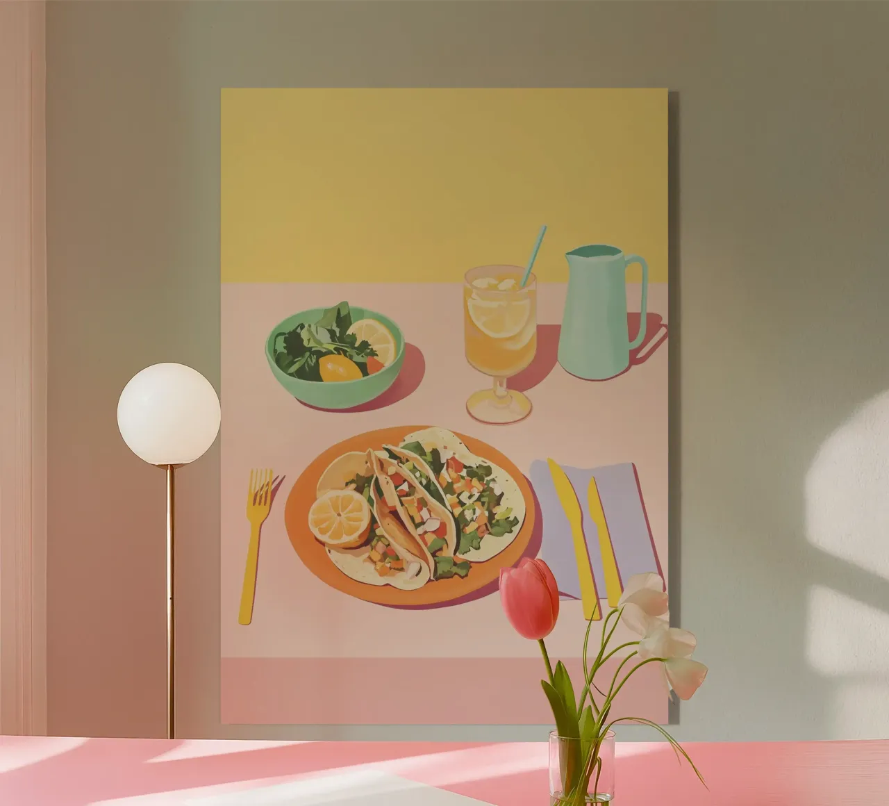 Tacos a blocchi di colore: Layer piatto pop art rosa e giallo Dopamina plexiglass da dawnthesea