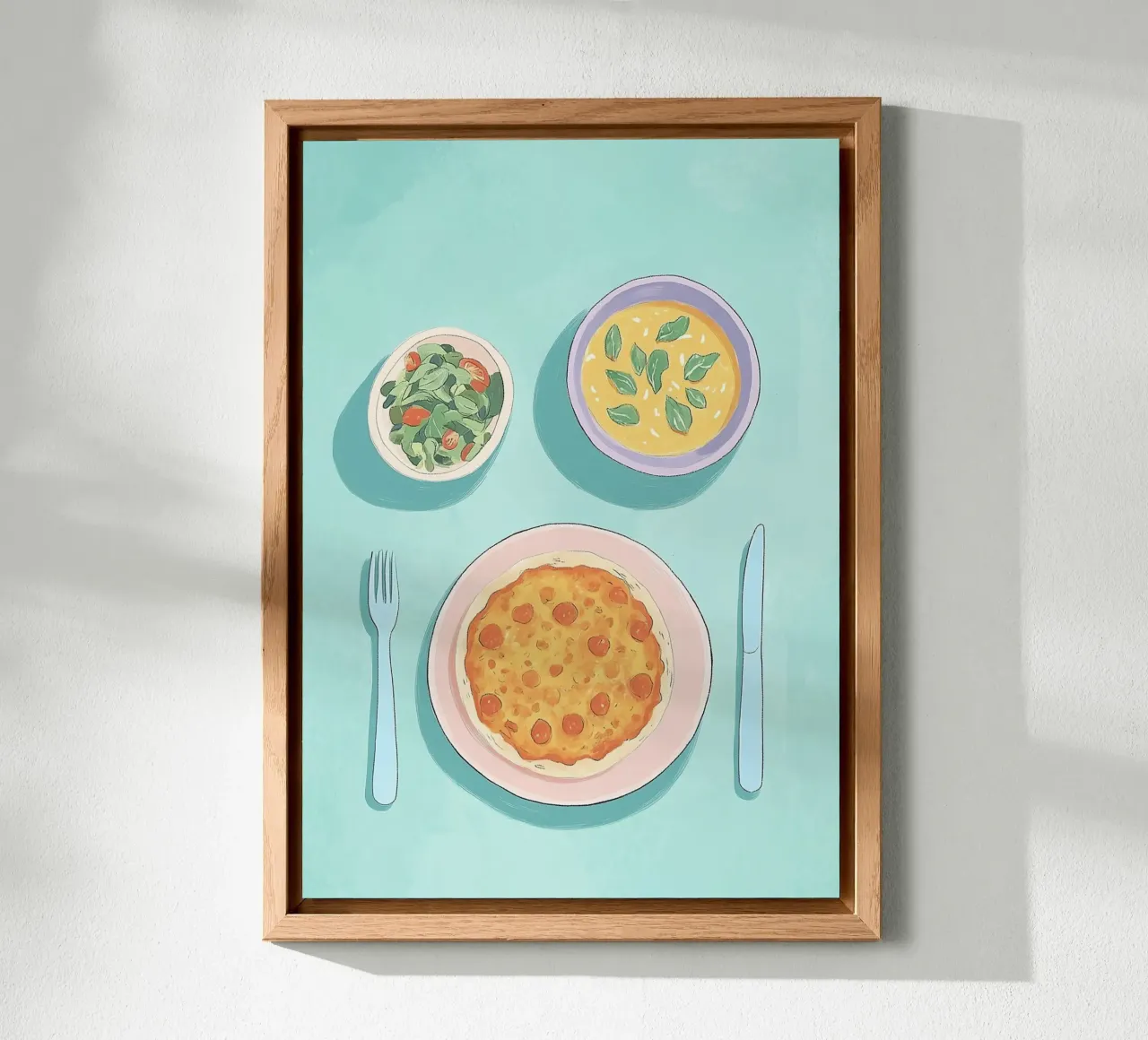 Pane piatto alla dopamina: Pranzo Cafécore verde acqua e rosa, cibo Pop Art alluminio dibond da dawnthesea