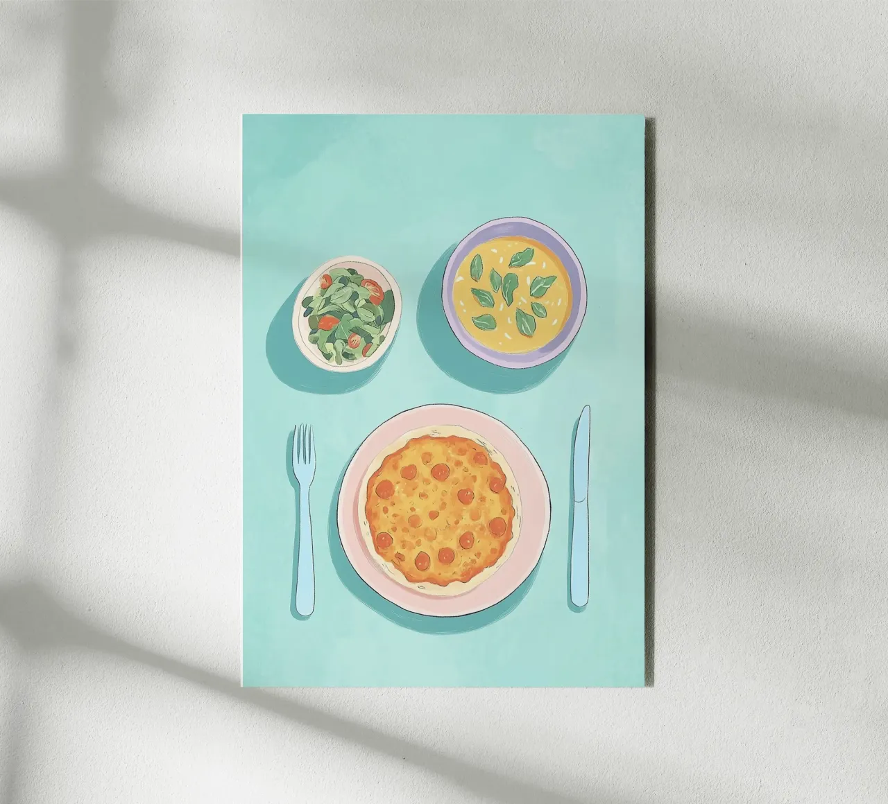 Pane piatto alla dopamina: Pranzo Cafécore verde acqua e rosa, cibo Pop Art alluminio dibond da dawnthesea