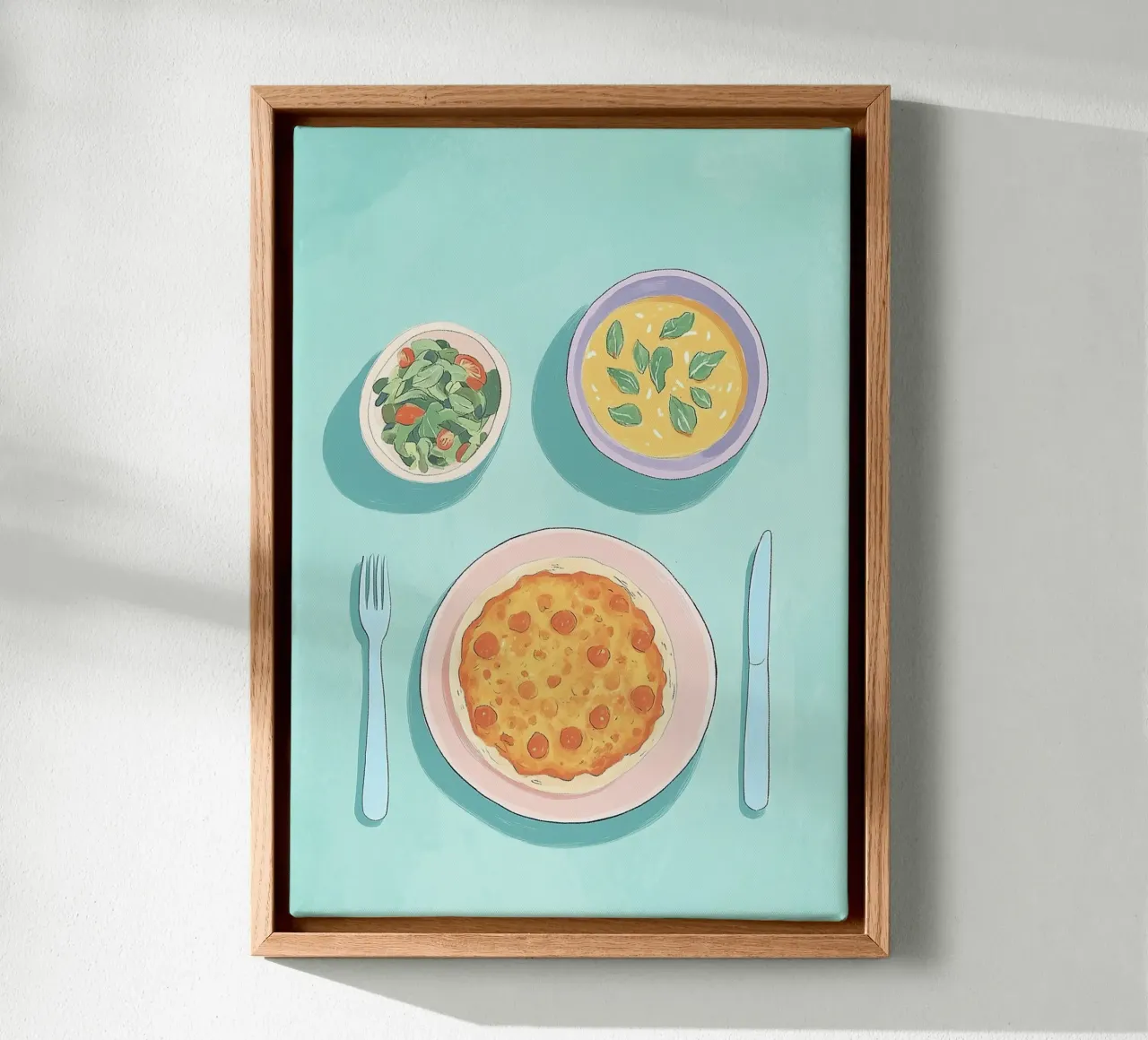 Pane piatto alla dopamina: Pranzo Cafécore verde acqua e rosa, cibo Pop Art tela da dawnthesea