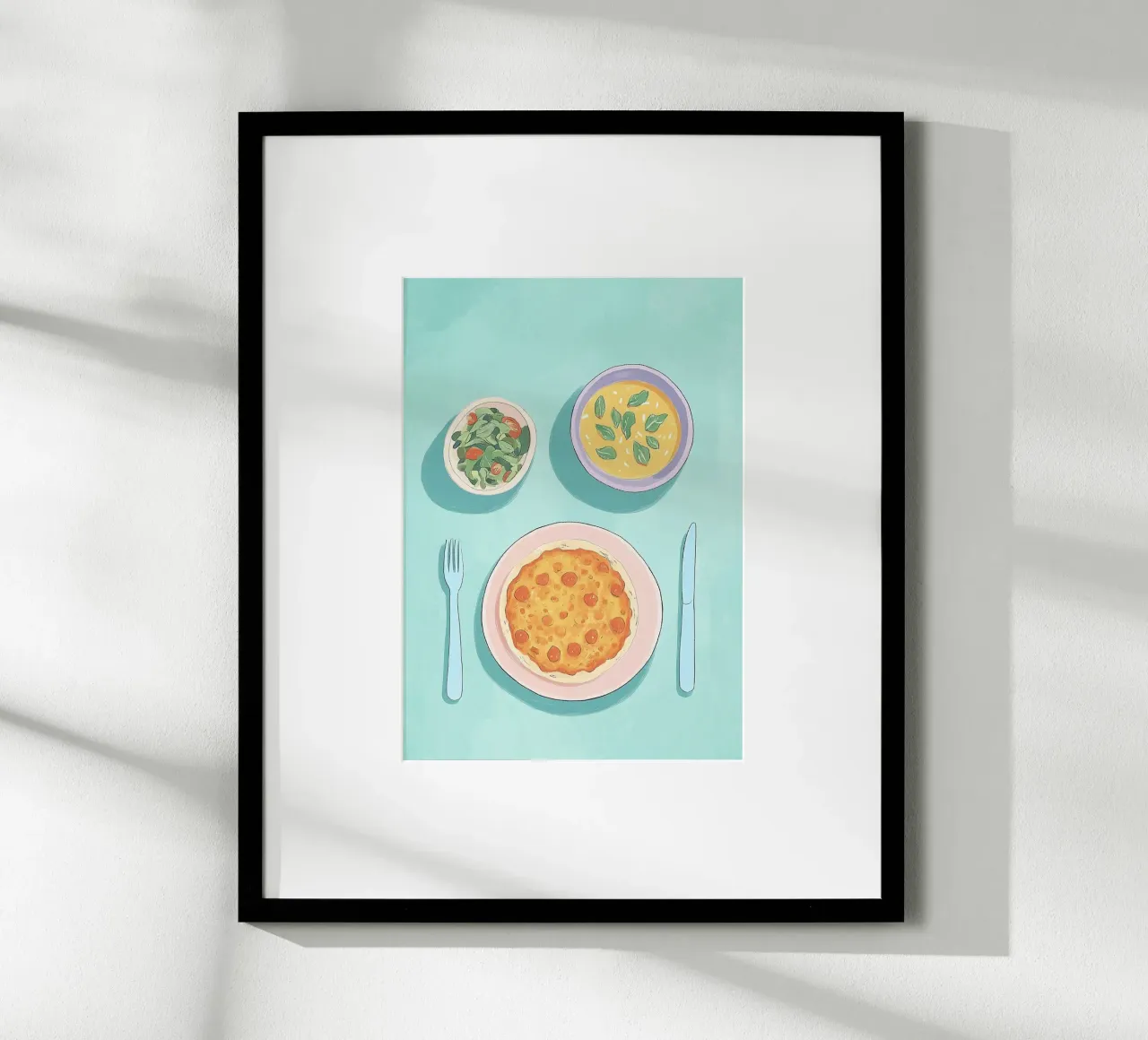 Pane piatto alla dopamina: Pranzo Cafécore verde acqua e rosa, cibo Pop Art carta hahnemühle da dawnthesea