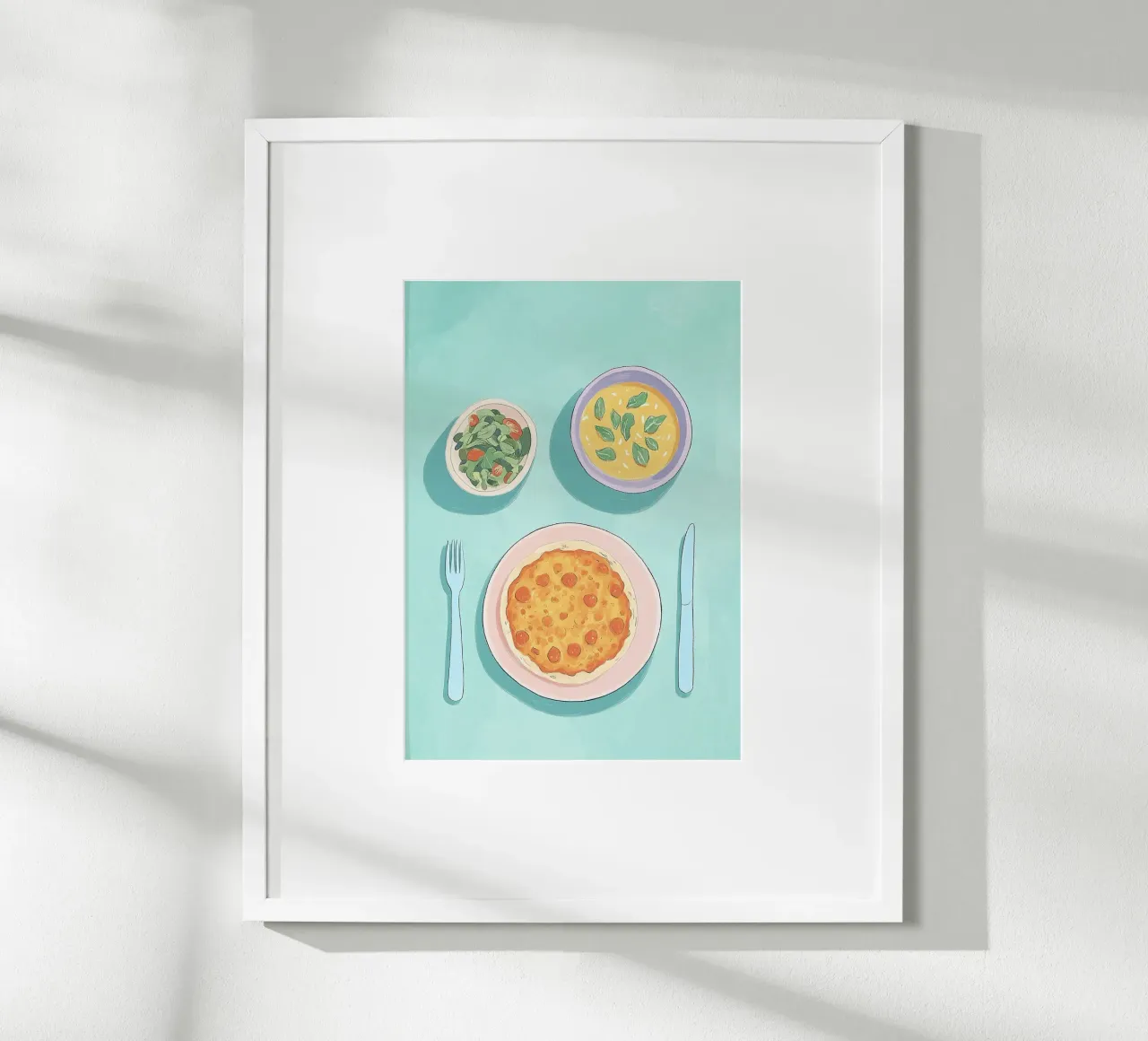 Pane piatto alla dopamina: Pranzo Cafécore verde acqua e rosa, cibo Pop Art carta hahnemühle da dawnthesea
