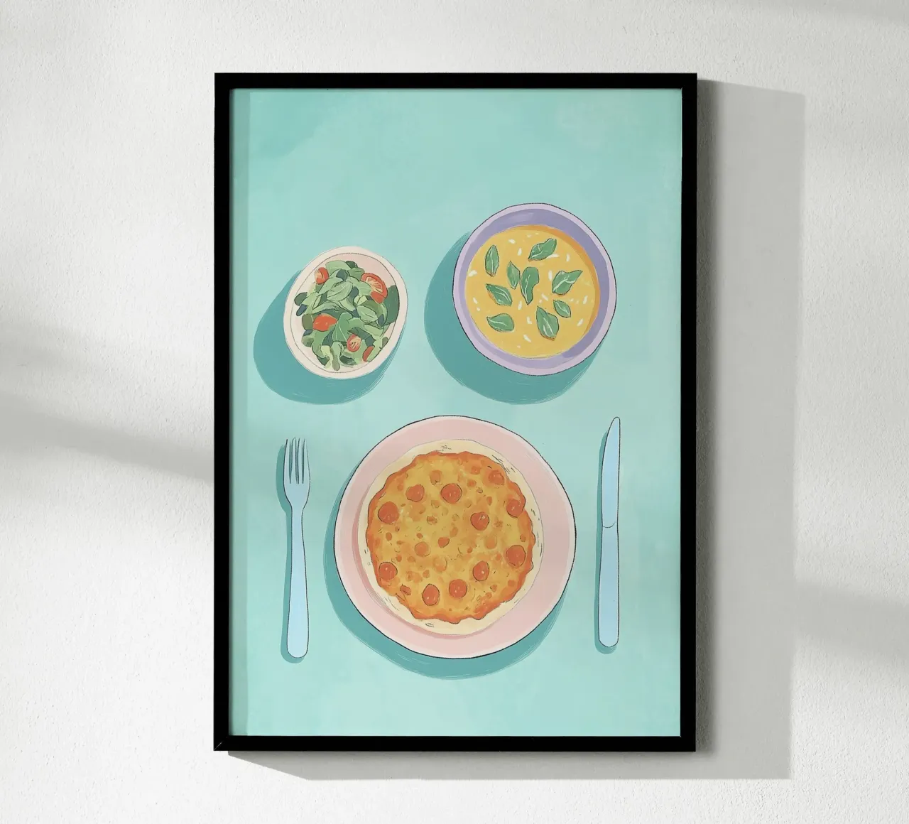 Pane piatto alla dopamina: Pranzo Cafécore verde acqua e rosa, cibo Pop Art carta hahnemühle da dawnthesea