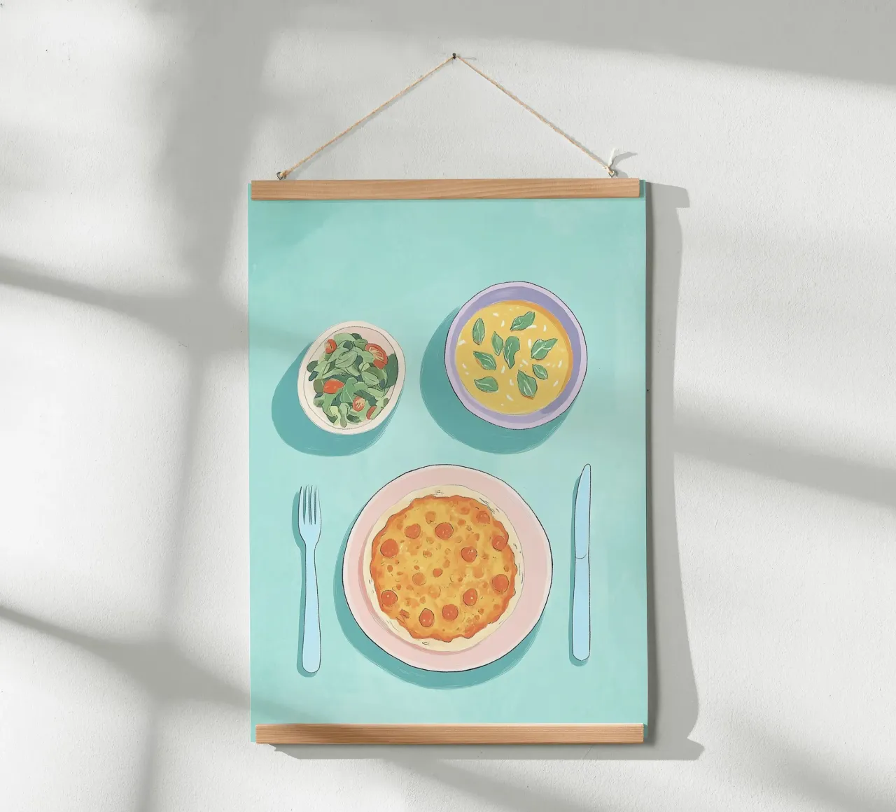 Pane piatto alla dopamina: Pranzo Cafécore verde acqua e rosa, cibo Pop Art carta hahnemühle da dawnthesea