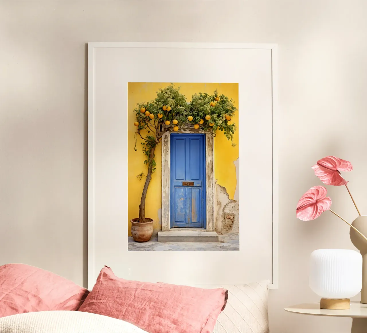 Mur rustique jaune poster avec cadre en plastique de Artsy Bessy