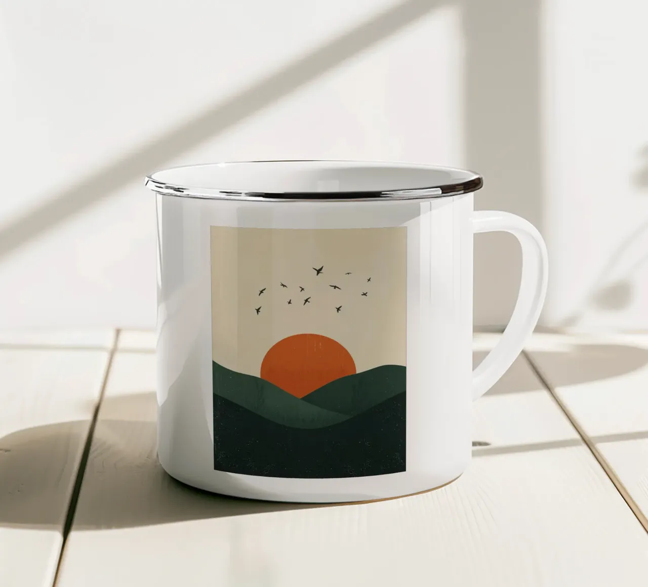 Tramonto astratto in montagna tazza in smalto da DesignArt