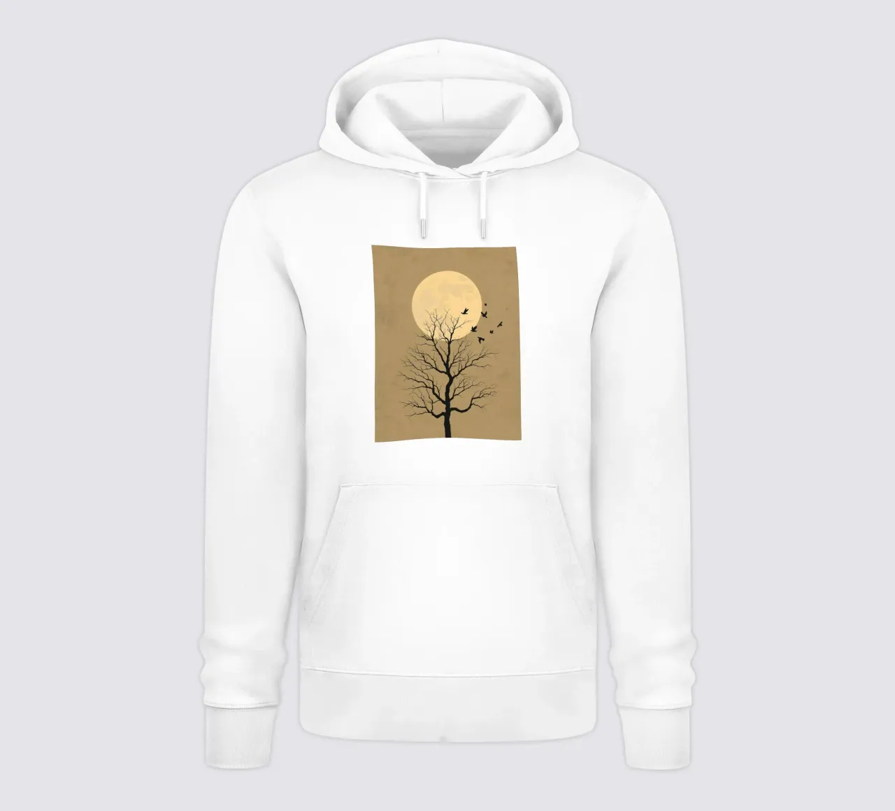 Silhouette di albero con luna piena felpa con cappuccio da DesignArt
