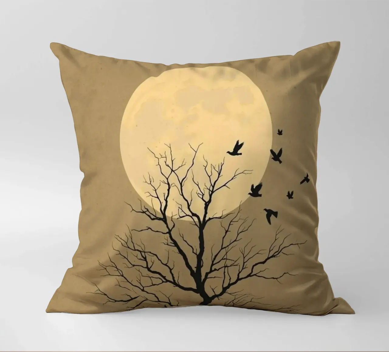Silhouette di albero con luna piena cuscino da DesignArt