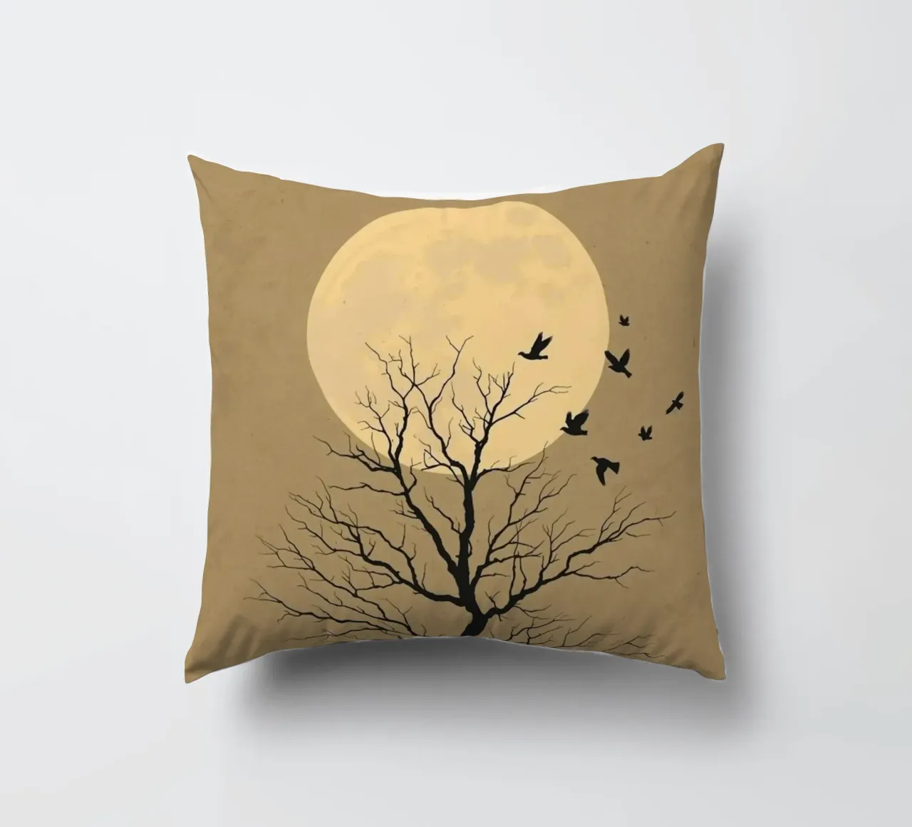 Silhouette di albero con luna piena cuscino da DesignArt