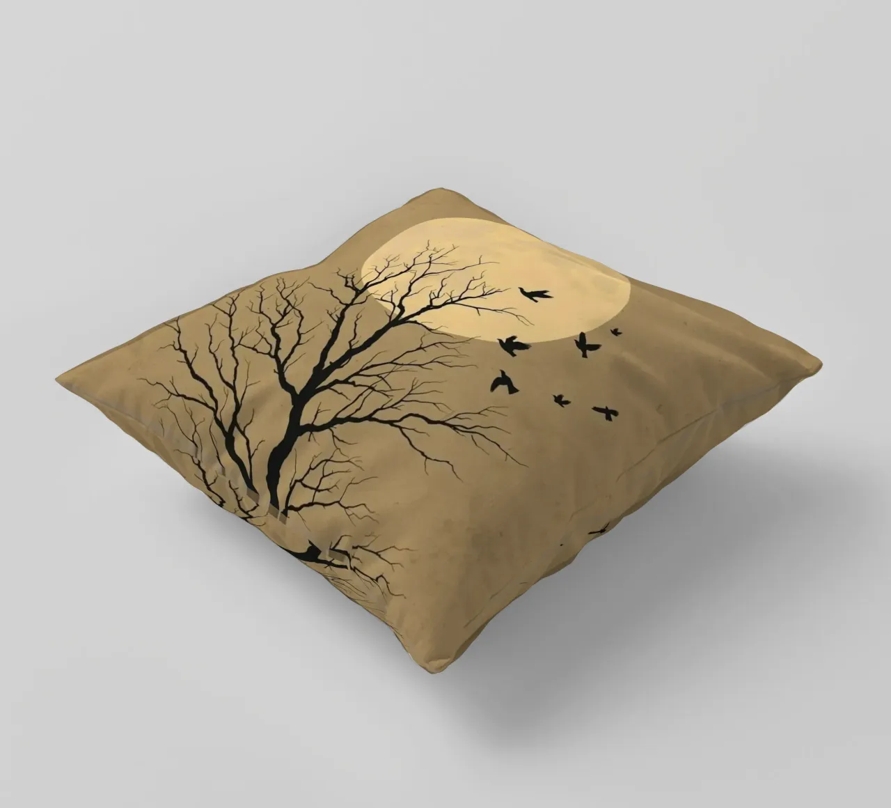 Silhouette di albero con luna piena cuscino da DesignArt