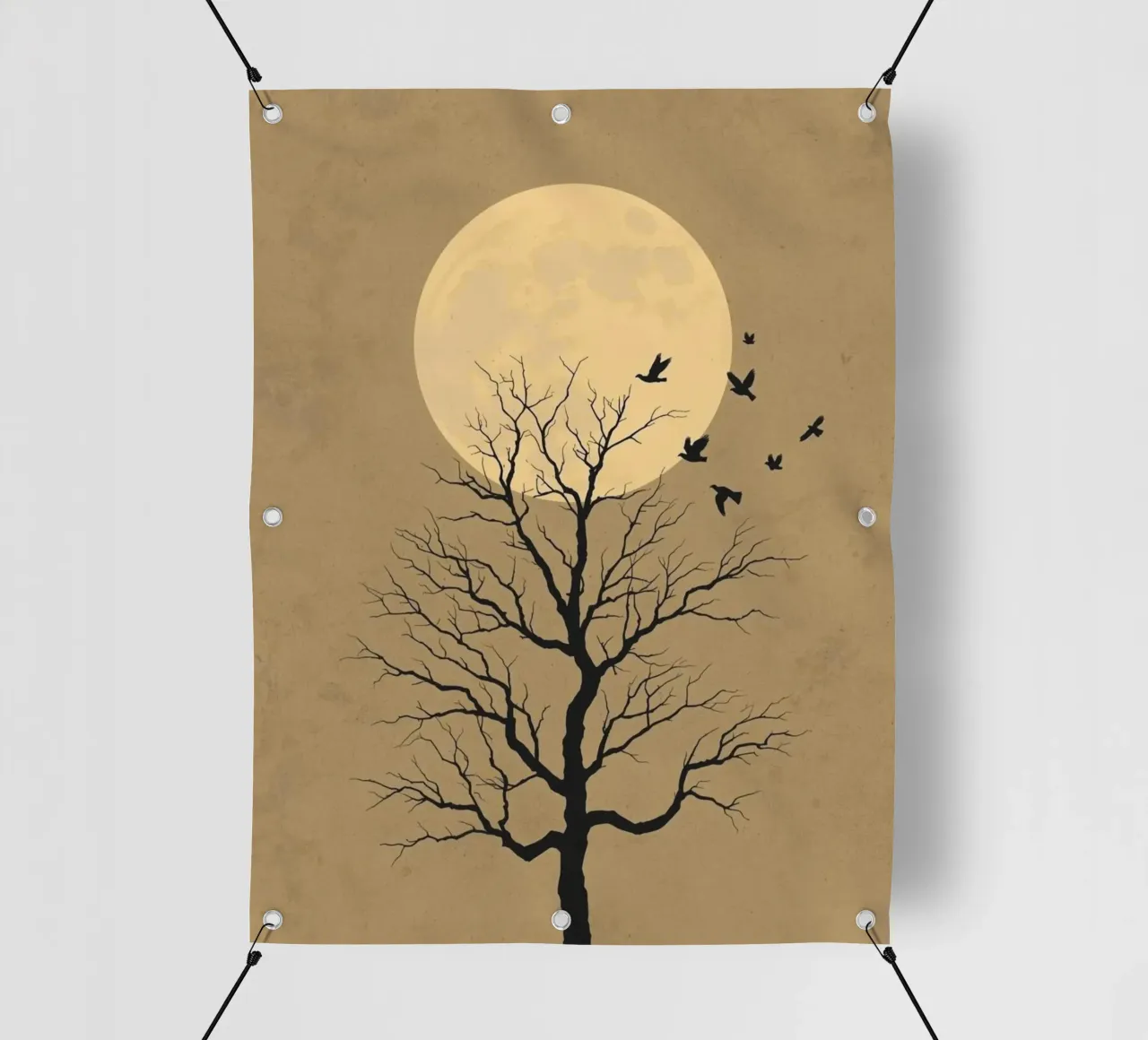 Silhouette di albero con luna piena telo in pvc da DesignArt
