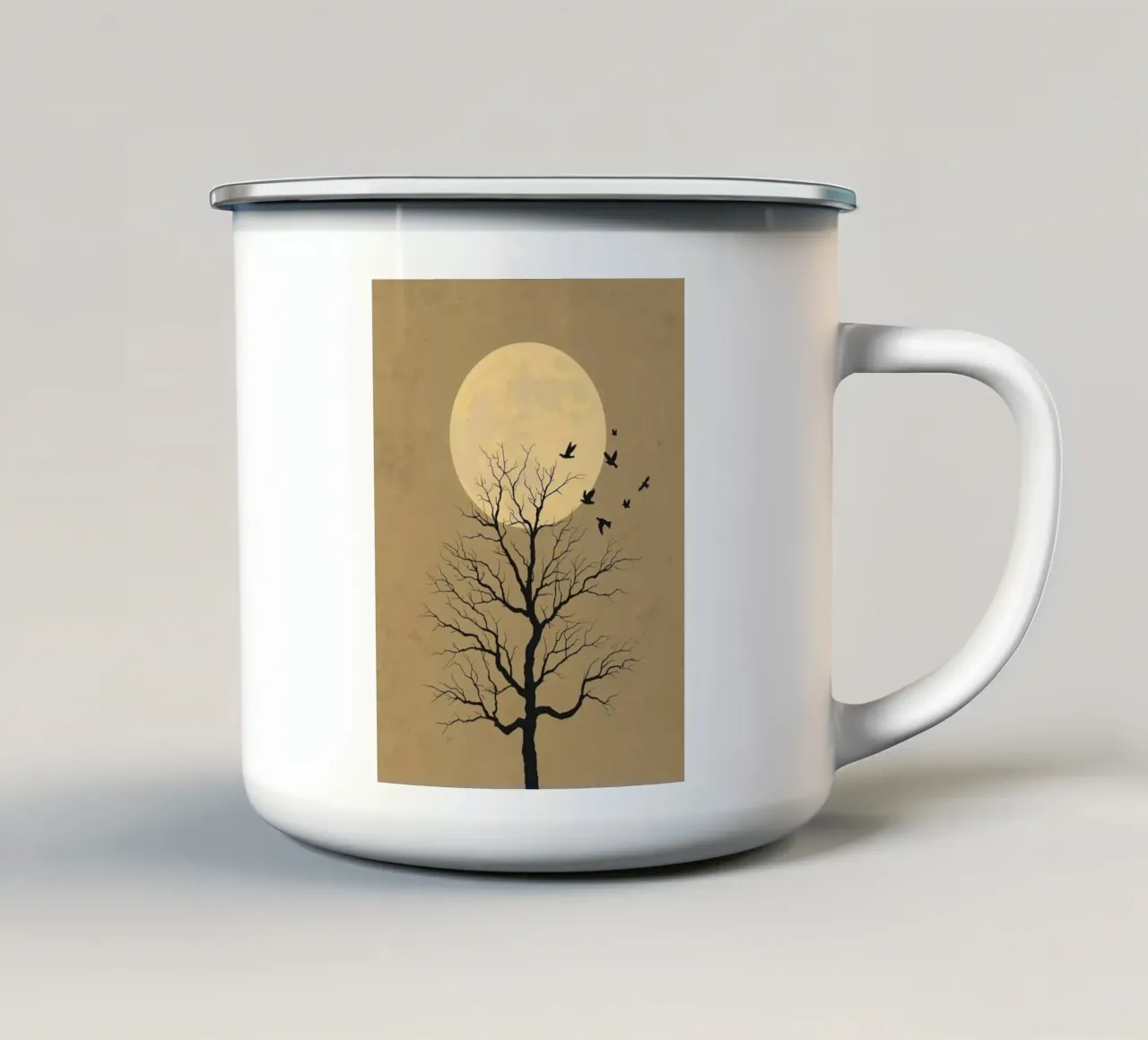 Silhouette di albero con luna piena tazza in smalto da DesignArt