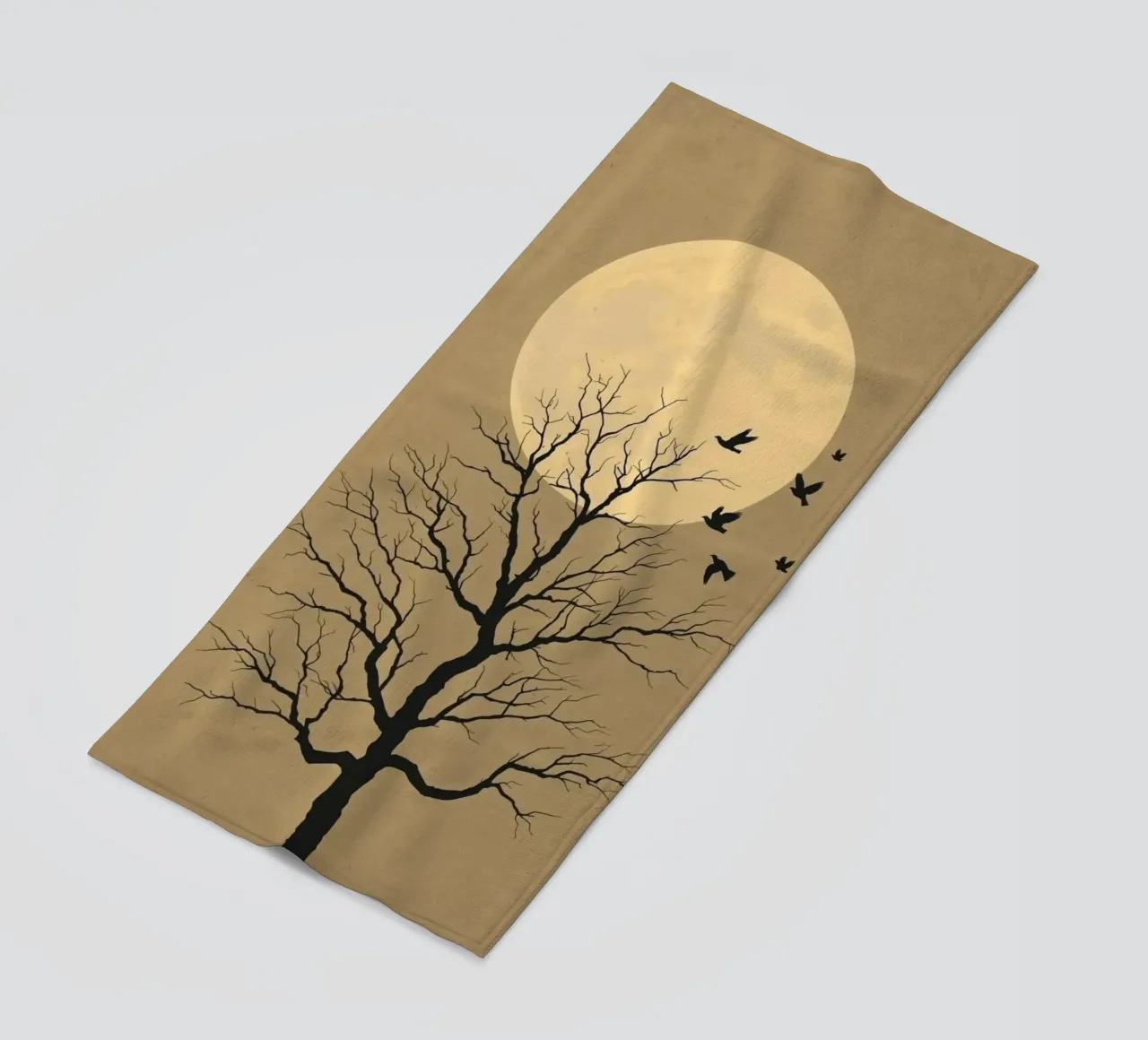 Silhouette di albero con luna piena telo mare da DesignArt