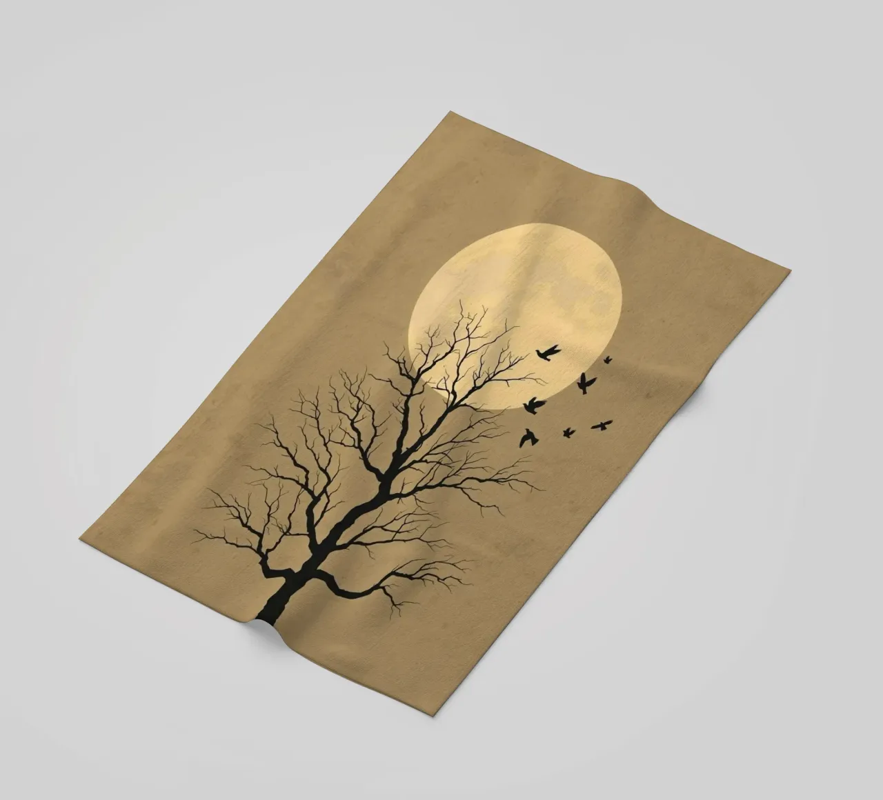 Silhouette di albero con luna piena telo mare da DesignArt